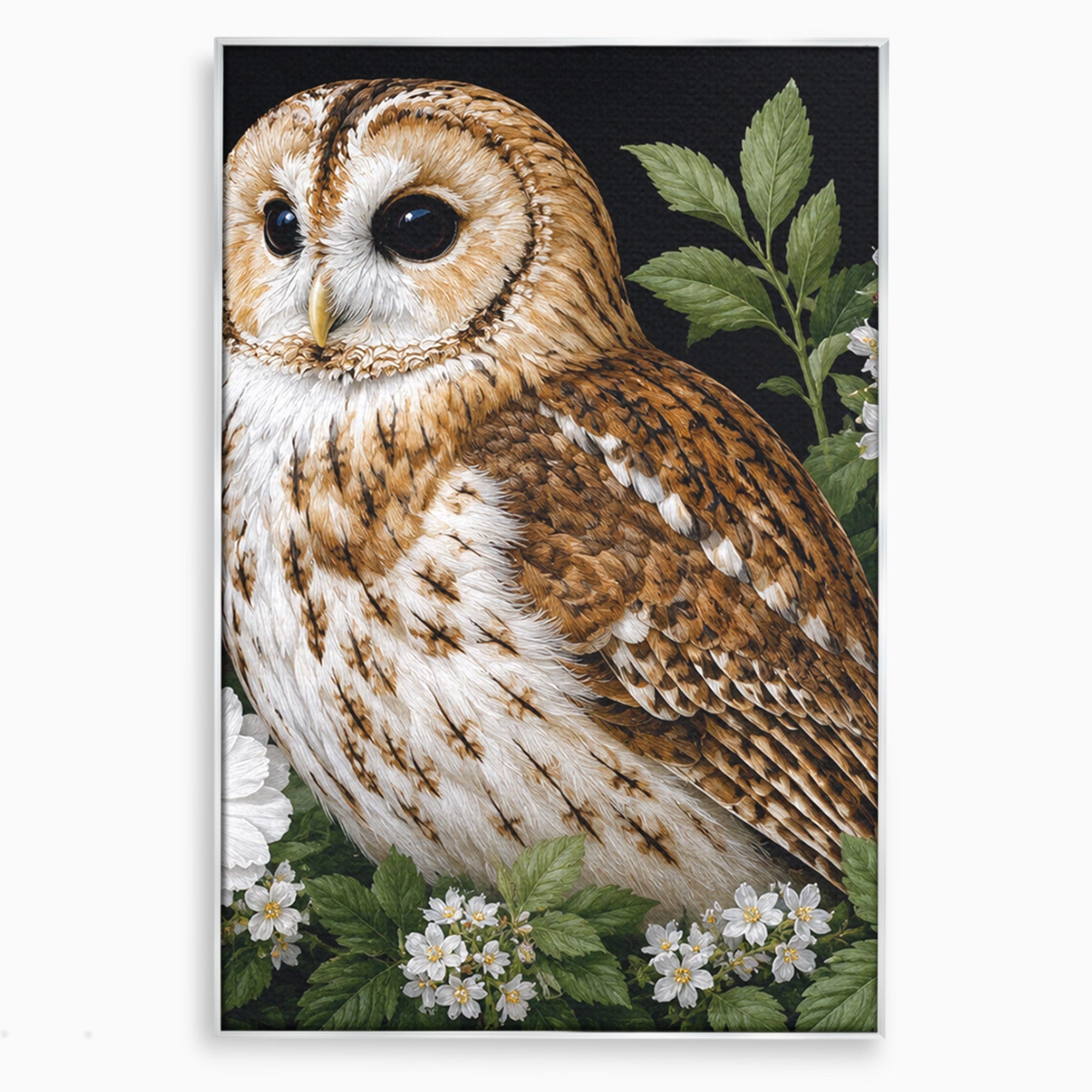 Tablou Canvas Premium LuxCanva® M1667, Bufnita Printre Flori, Bufnita, Flori, Natura, Animale, Detalii, Living, Culori Vibrante