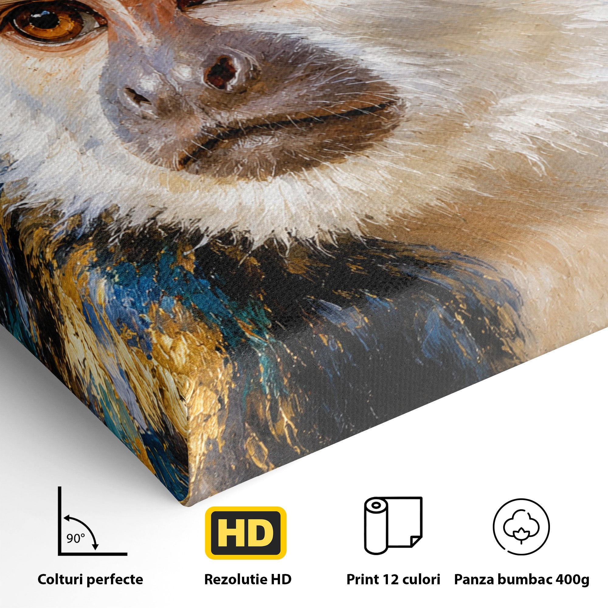 Tablou Canvas Premium LuxCanva® M1668, Maimuta Aurie, Maimuta, Portret, Animale, Natura, Birou, Culori Vibrante