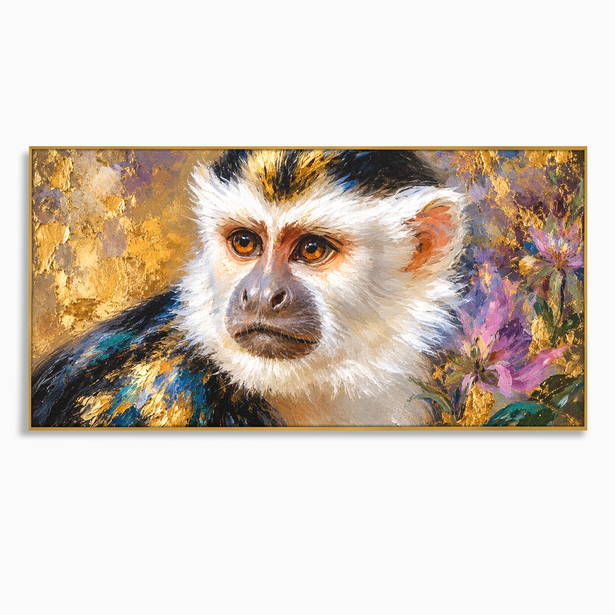 Tablou Canvas Premium LuxCanva® M1668, Maimuta Aurie, Maimuta, Portret, Animale, Natura, Birou, Culori Vibrante