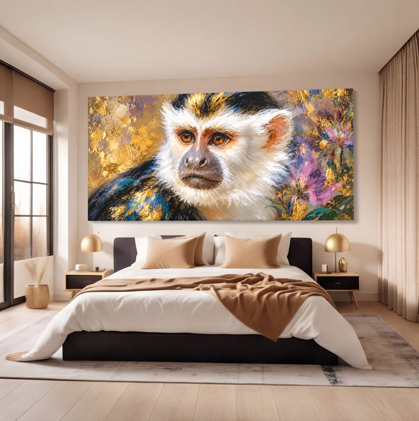 Tablou Canvas Premium LuxCanva® M1668, Maimuta Aurie, Maimuta, Portret, Animale, Natura, Birou, Culori Vibrante