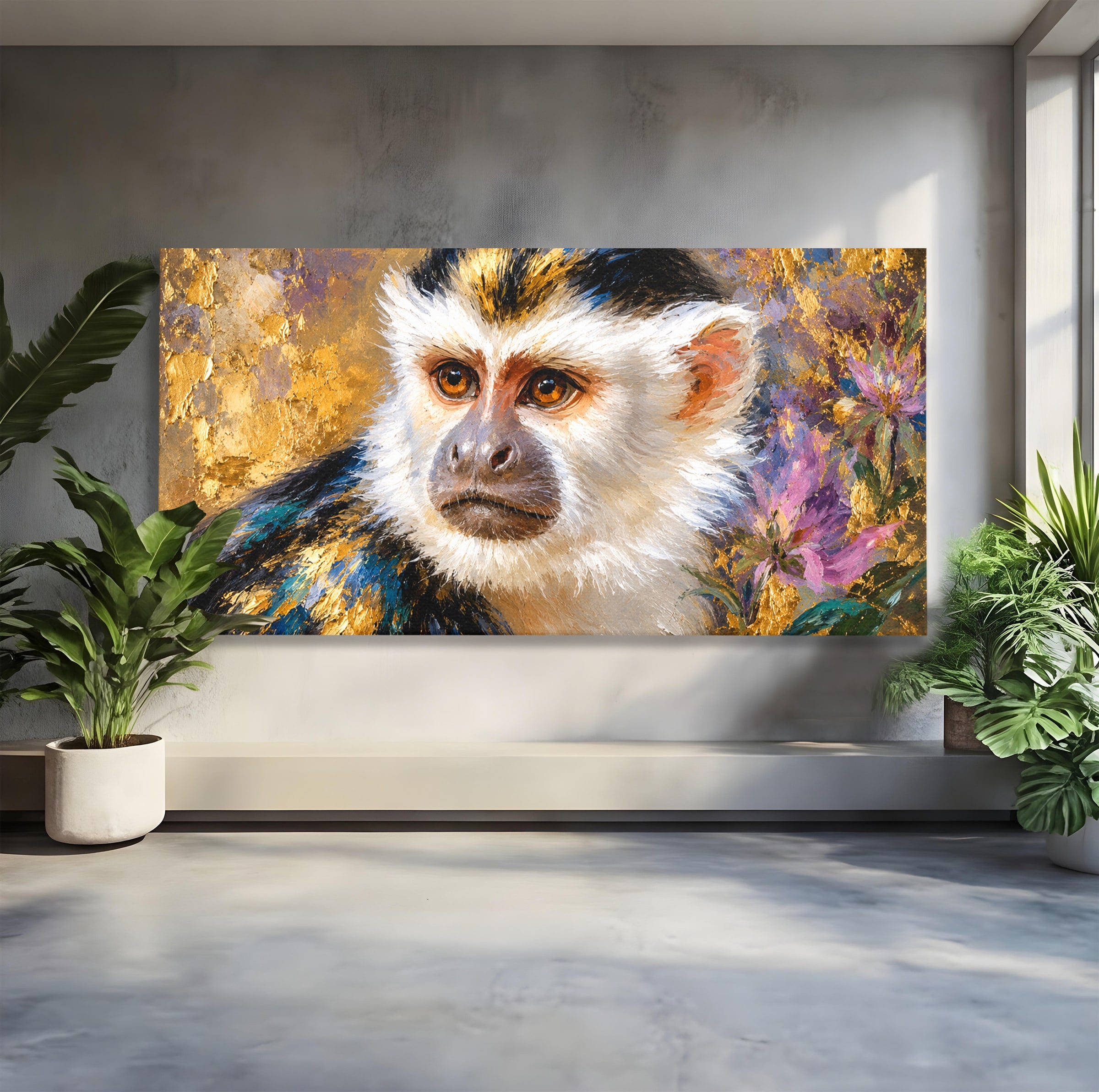 Tablou Canvas Premium LuxCanva® M1668, Maimuta Aurie, Maimuta, Portret, Animale, Natura, Birou, Culori Vibrante