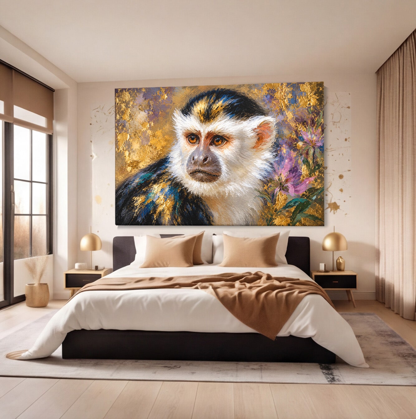Tablou Canvas Premium LuxCanva® M1668, Maimuta Aurie, Maimuta, Portret, Animale, Natura, Birou, Culori Vibrante