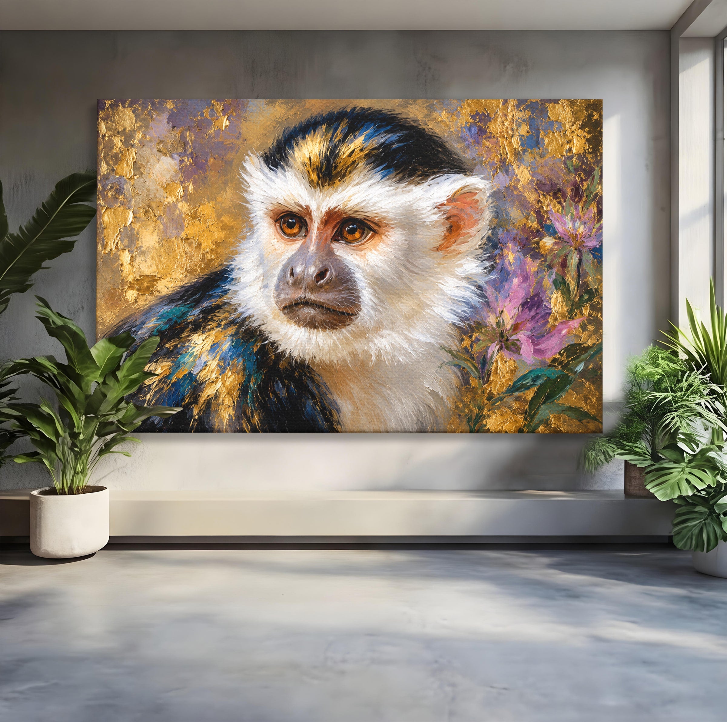 Tablou Canvas Premium LuxCanva® M1668, Maimuta Aurie, Maimuta, Portret, Animale, Natura, Birou, Culori Vibrante