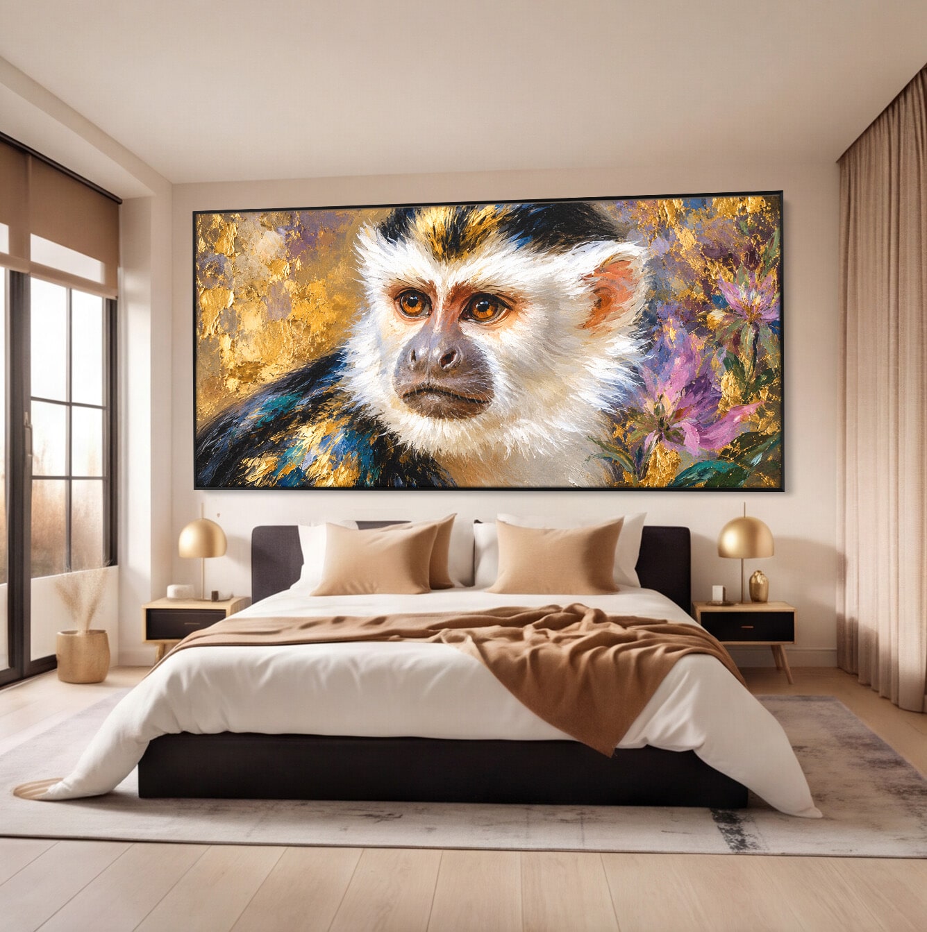 Tablou Canvas Premium LuxCanva® M1668, Maimuta Aurie, Maimuta, Portret, Animale, Natura, Birou, Culori Vibrante