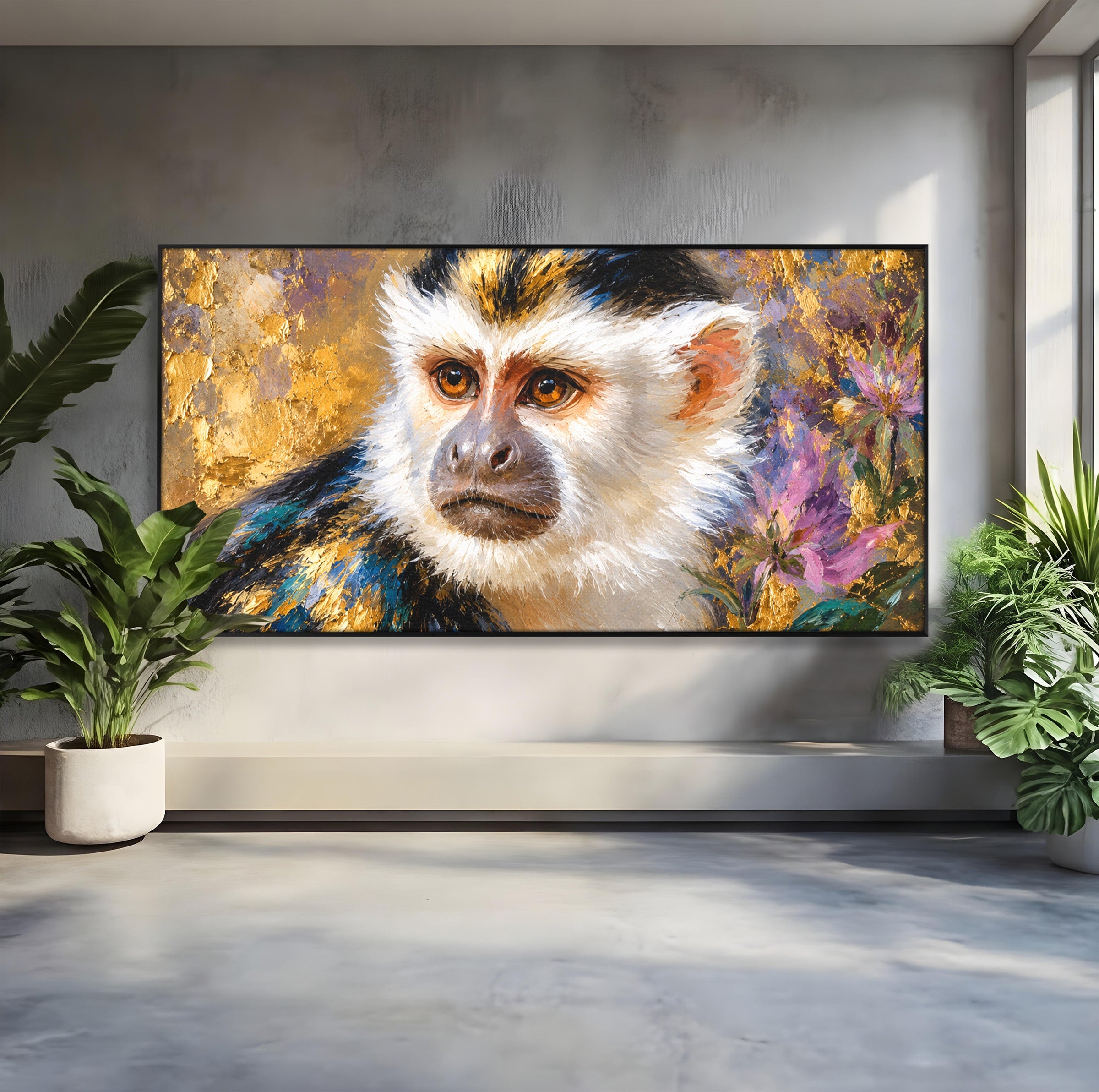 Tablou Canvas Premium LuxCanva® M1668, Maimuta Aurie, Maimuta, Portret, Animale, Natura, Birou, Culori Vibrante