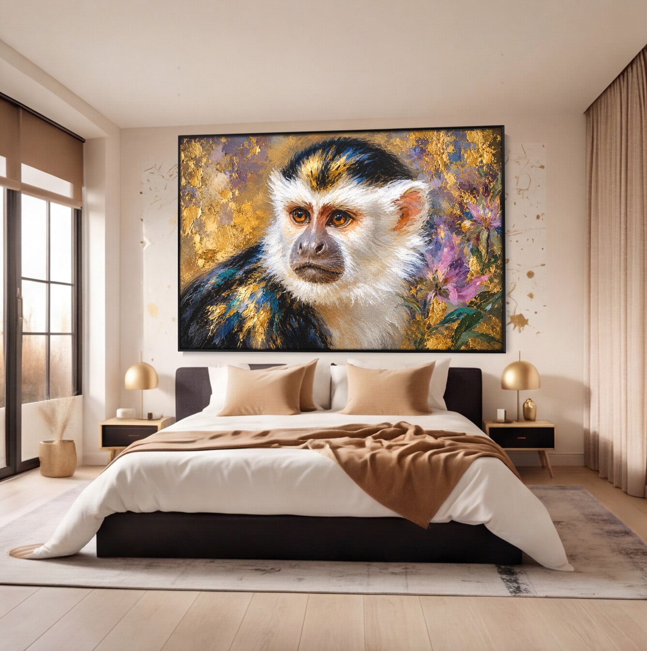 Tablou Canvas Premium LuxCanva® M1668, Maimuta Aurie, Maimuta, Portret, Animale, Natura, Birou, Culori Vibrante