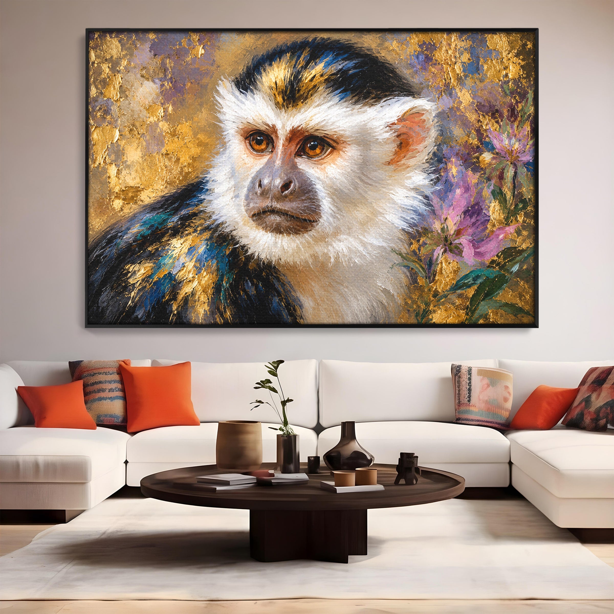 Tablou Canvas Premium LuxCanva® M1668, Maimuta Aurie, Maimuta, Portret, Animale, Natura, Birou, Culori Vibrante