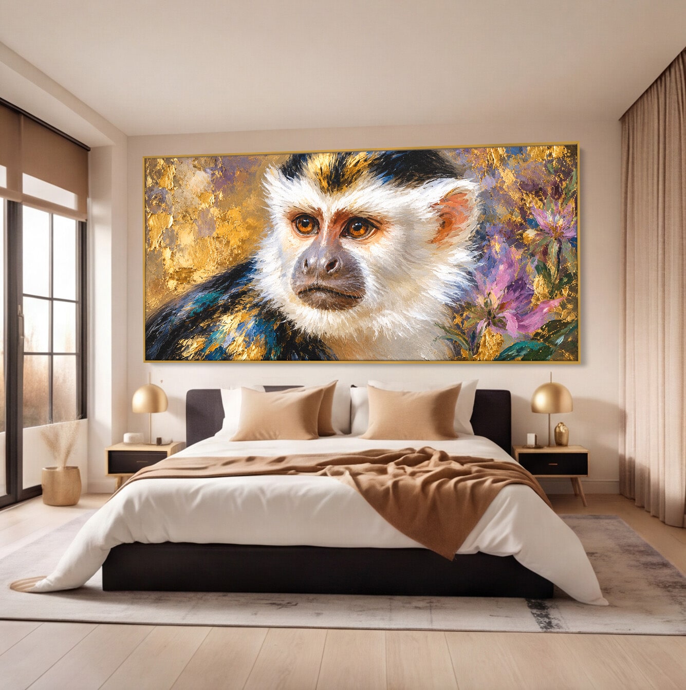 Tablou Canvas Premium LuxCanva® M1668, Maimuta Aurie, Maimuta, Portret, Animale, Natura, Birou, Culori Vibrante