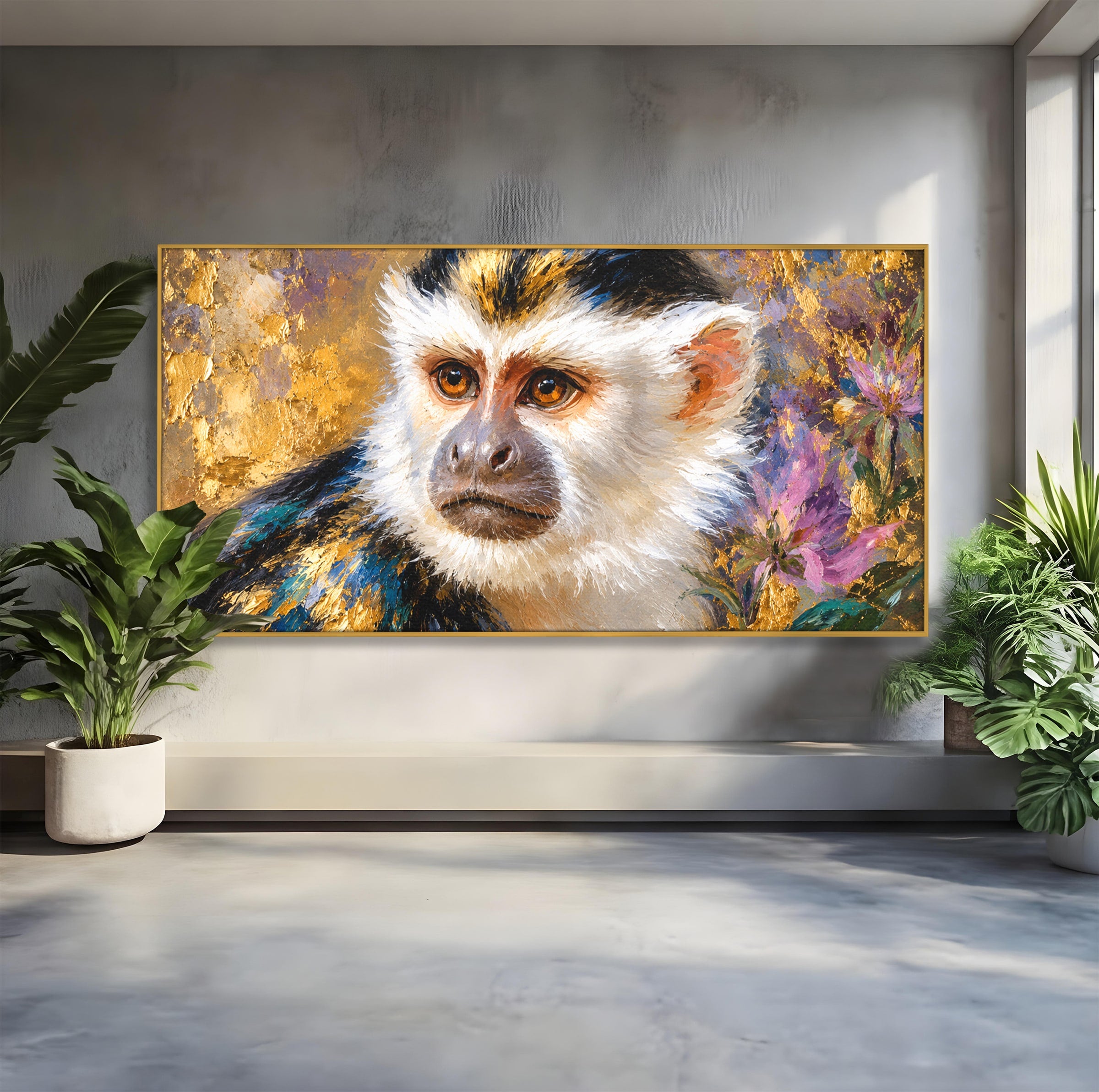 Tablou Canvas Premium LuxCanva® M1668, Maimuta Aurie, Maimuta, Portret, Animale, Natura, Birou, Culori Vibrante