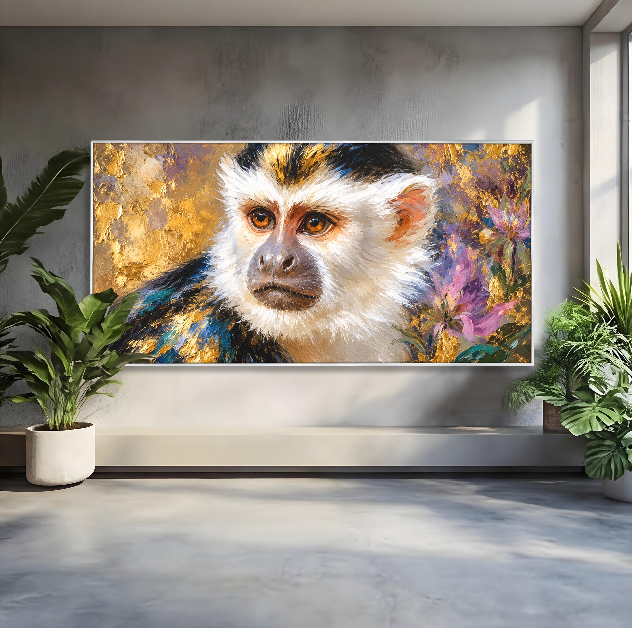 Tablou Canvas Premium LuxCanva® M1668, Maimuta Aurie, Maimuta, Portret, Animale, Natura, Birou, Culori Vibrante