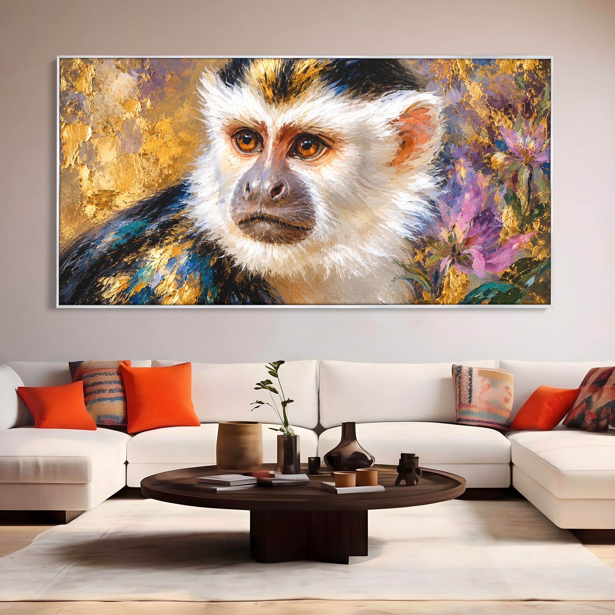 Tablou Canvas Premium LuxCanva® M1668, Maimuta Aurie, Maimuta, Portret, Animale, Natura, Birou, Culori Vibrante