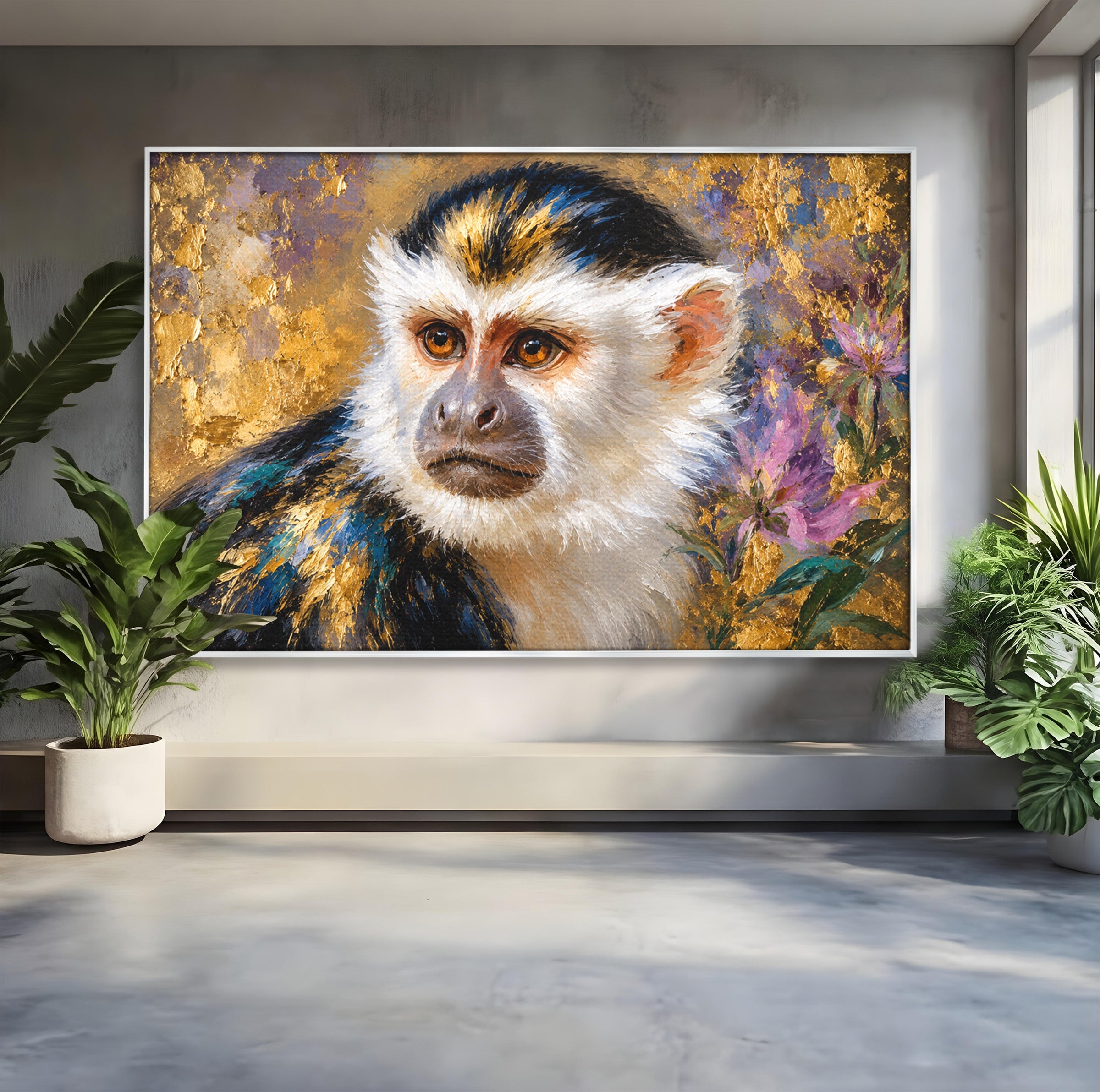 Tablou Canvas Premium LuxCanva® M1668, Maimuta Aurie, Maimuta, Portret, Animale, Natura, Birou, Culori Vibrante
