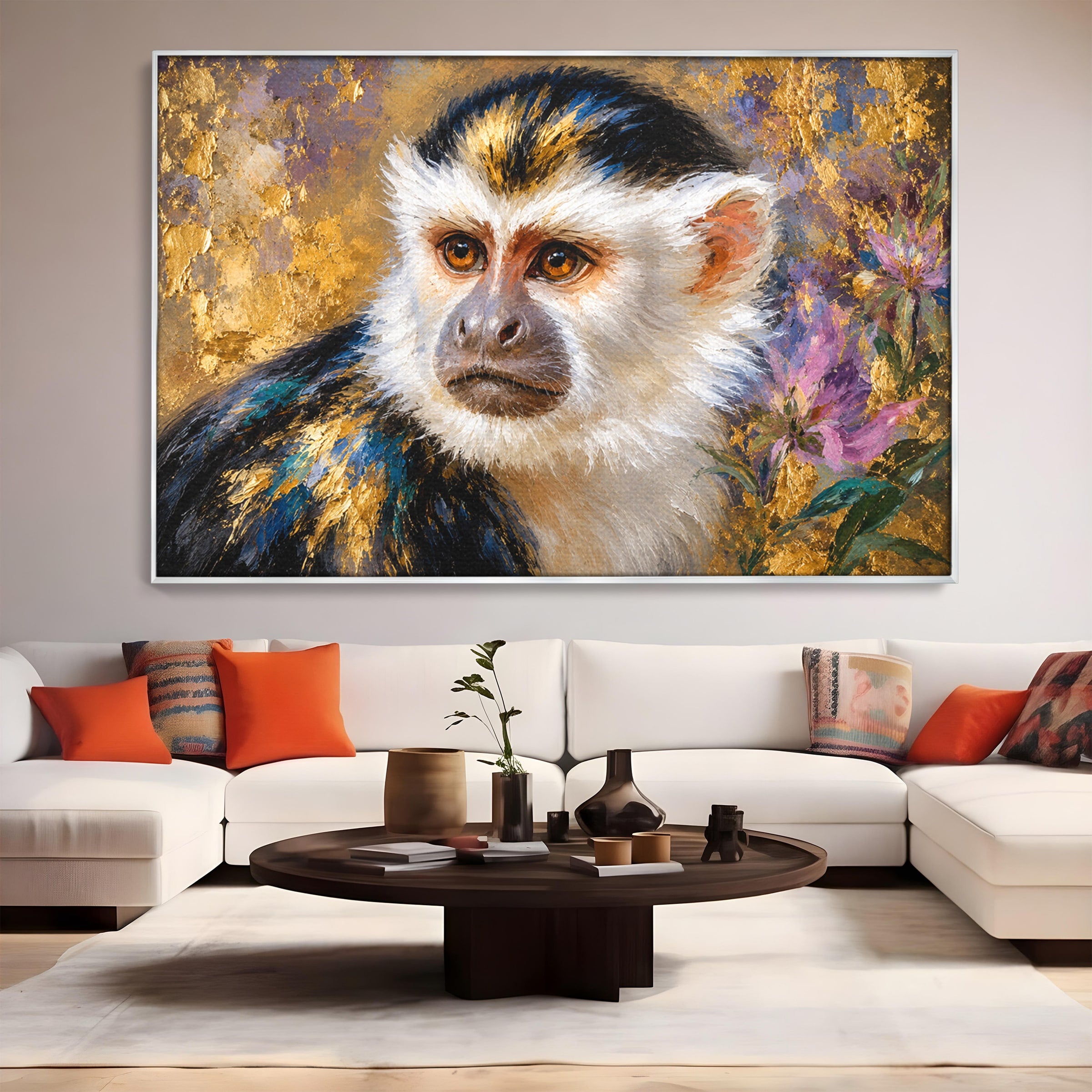 Tablou Canvas Premium LuxCanva® M1668, Maimuta Aurie, Maimuta, Portret, Animale, Natura, Birou, Culori Vibrante