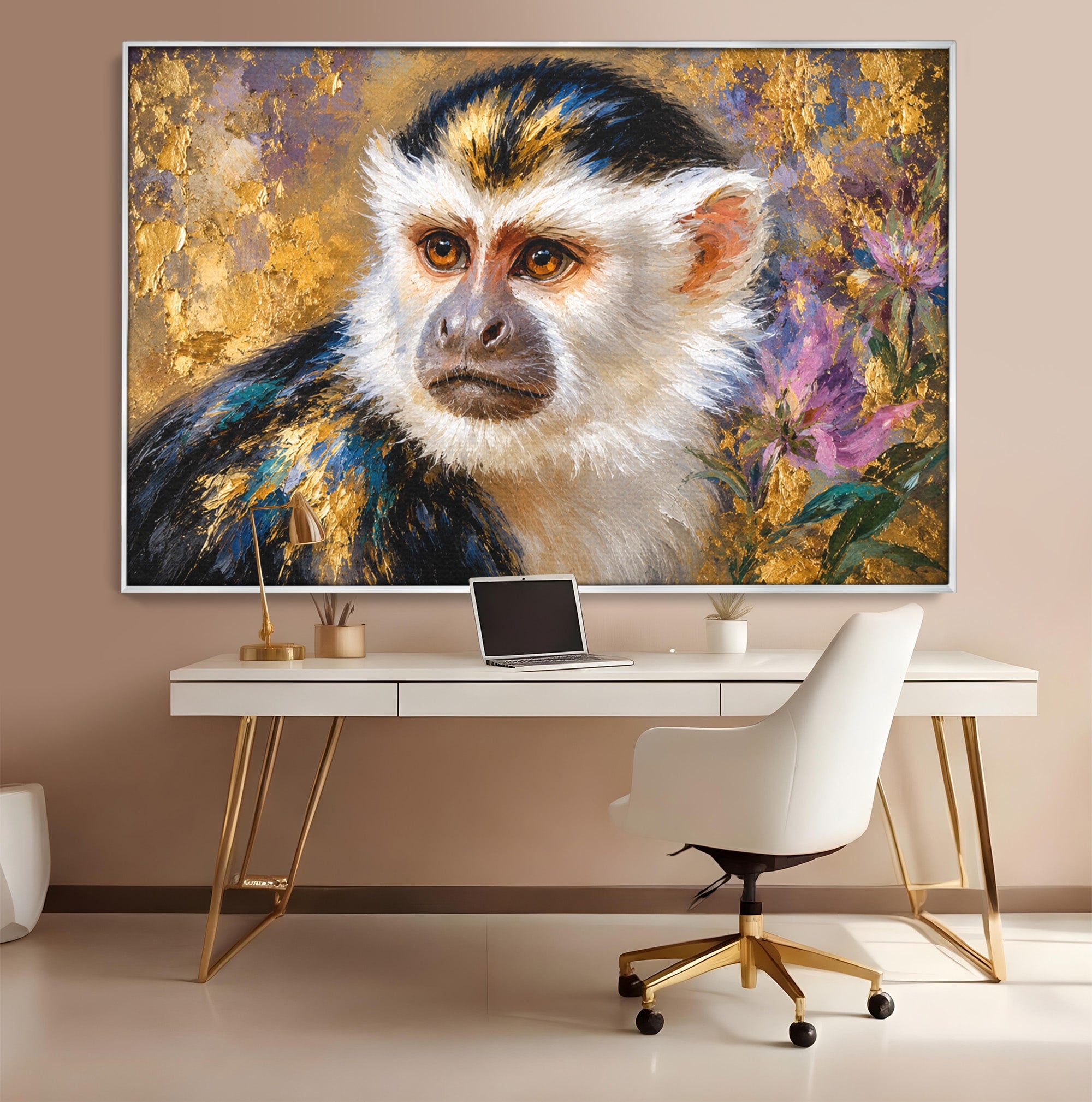 Tablou Canvas Premium LuxCanva® M1668, Maimuta Aurie, Maimuta, Portret, Animale, Natura, Birou, Culori Vibrante