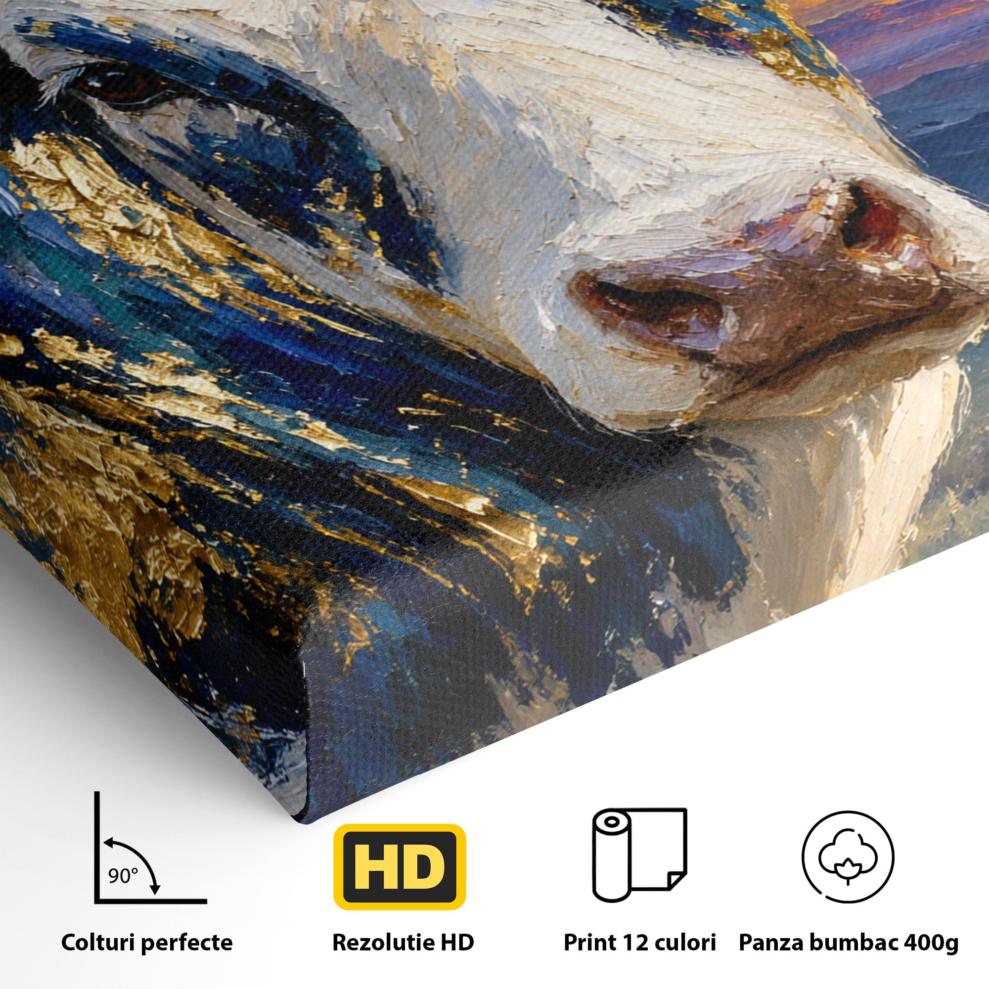 Tablou Canvas Premium LuxCanva® M1669, Vaca La Apus, Vaca, Apus, Peisaj, Animale, Living, Culori Vibrante