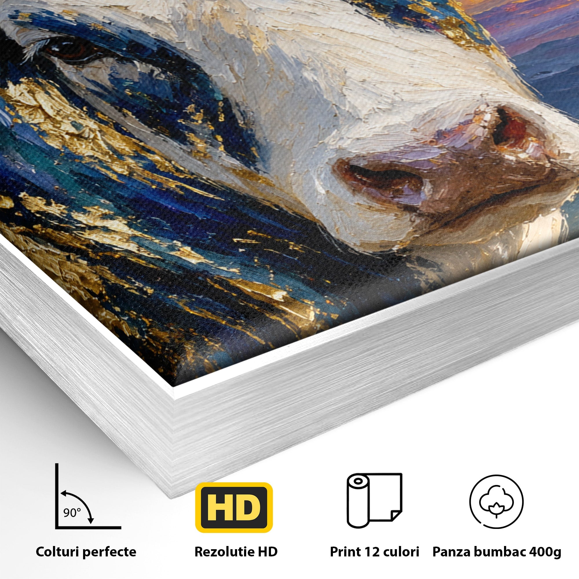 Tablou Canvas Premium LuxCanva® M1669, Vaca La Apus, Vaca, Apus, Peisaj, Animale, Living, Culori Vibrante
