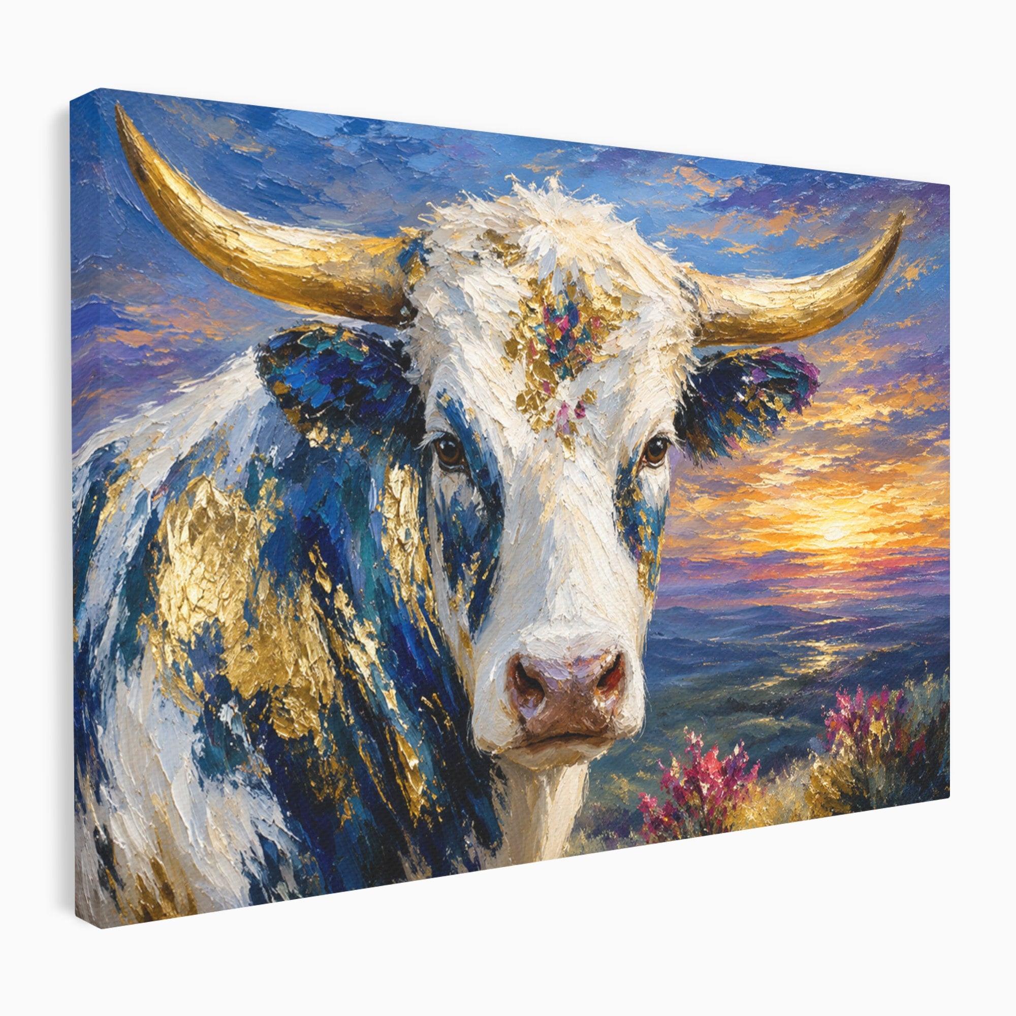 Tablou Canvas Premium LuxCanva® M1669, Vaca La Apus, Vaca, Apus, Peisaj, Animale, Living, Culori Vibrante