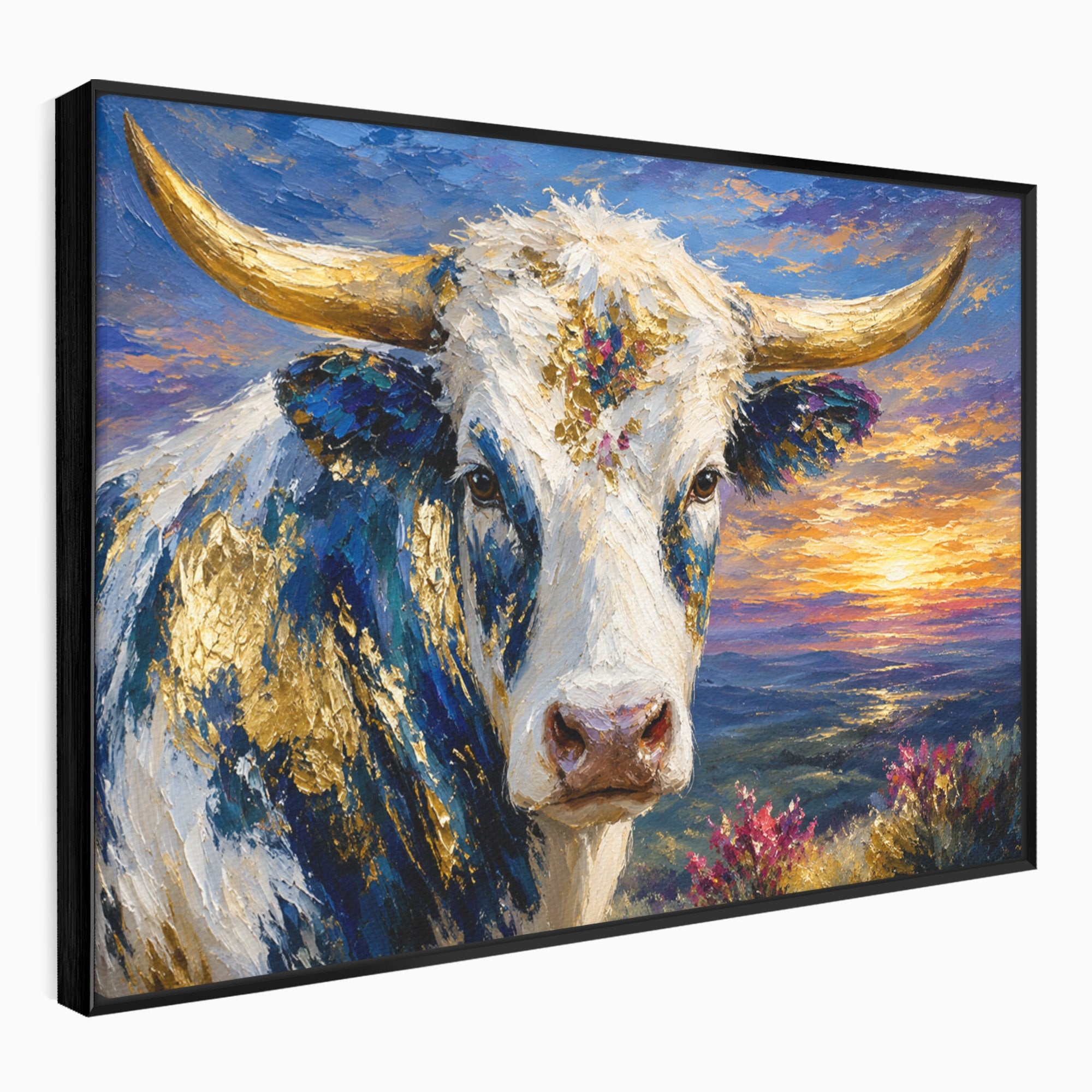 Tablou Canvas Premium LuxCanva® M1669, Vaca La Apus, Vaca, Apus, Peisaj, Animale, Living, Culori Vibrante