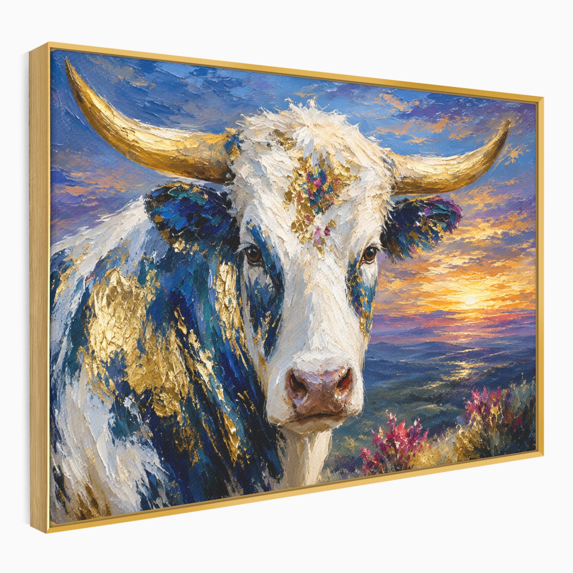 Tablou Canvas Premium LuxCanva® M1669, Vaca La Apus, Vaca, Apus, Peisaj, Animale, Living, Culori Vibrante