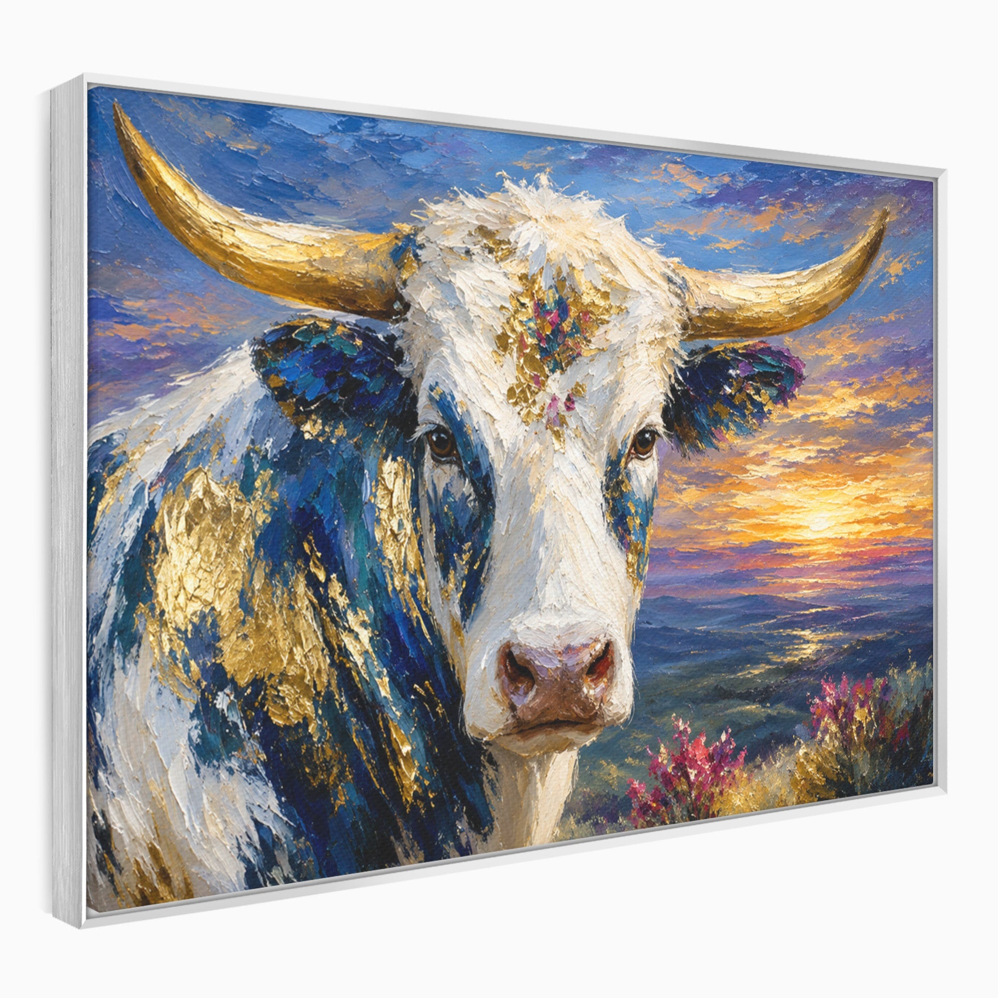 Tablou Canvas Premium LuxCanva® M1669, Vaca La Apus, Vaca, Apus, Peisaj, Animale, Living, Culori Vibrante