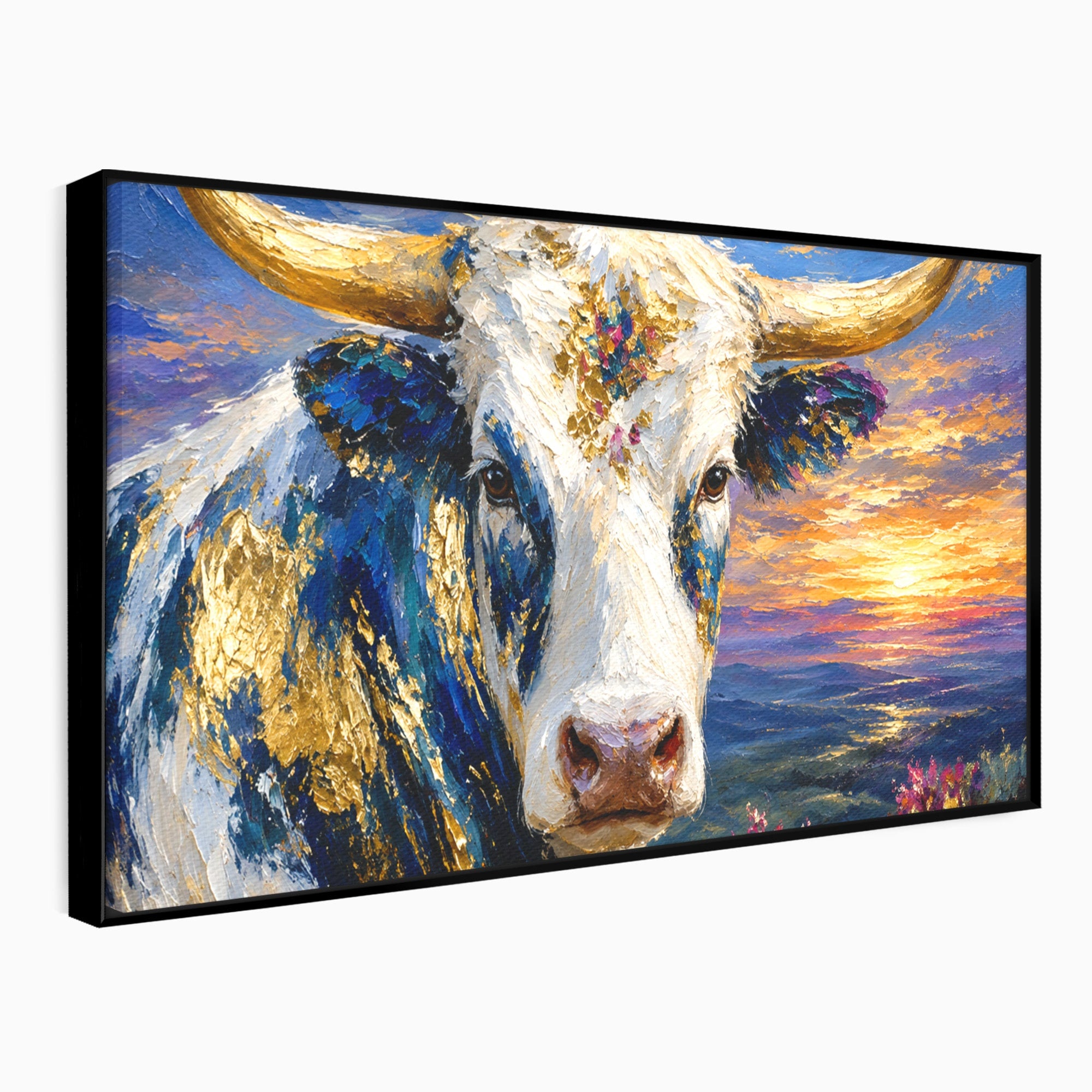 Tablou Canvas Premium LuxCanva® M1669, Vaca La Apus, Vaca, Apus, Peisaj, Animale, Living, Culori Vibrante