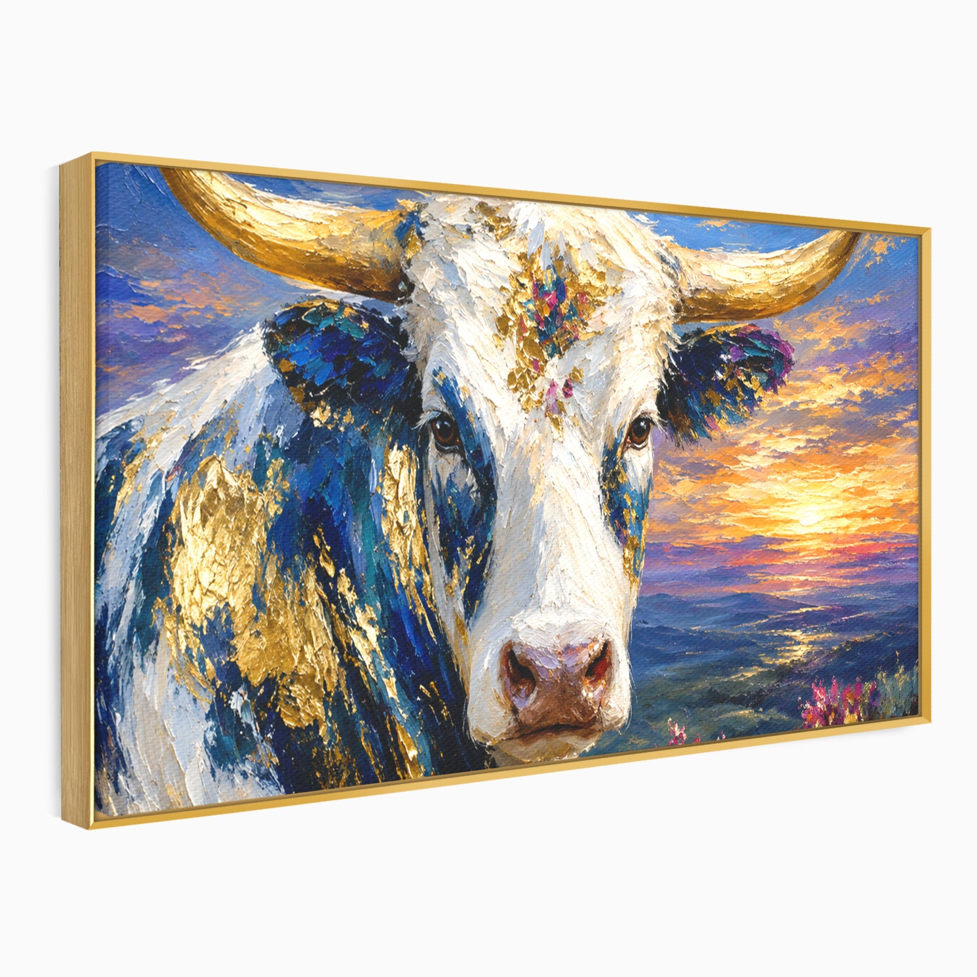 Tablou Canvas Premium LuxCanva® M1669, Vaca La Apus, Vaca, Apus, Peisaj, Animale, Living, Culori Vibrante