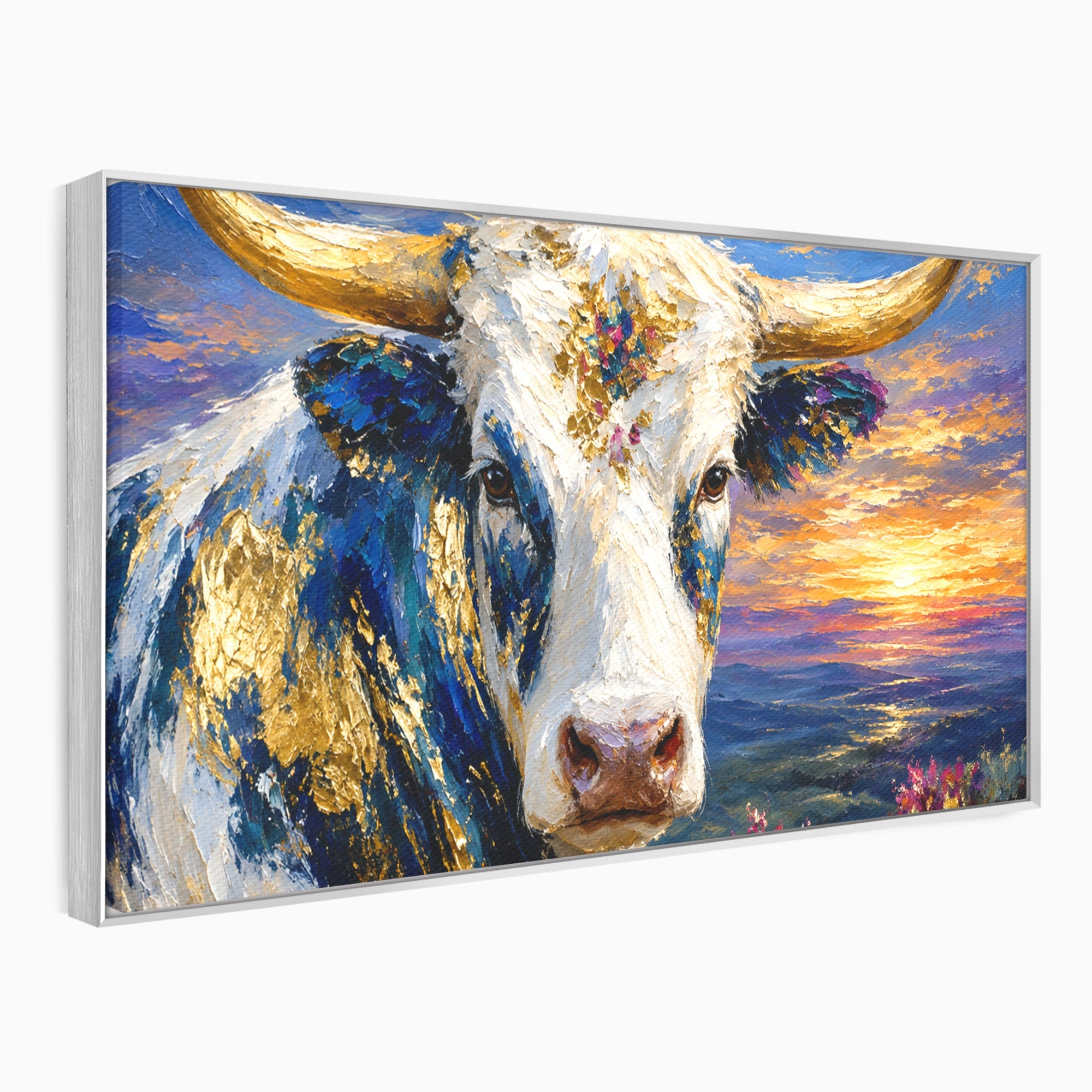 Tablou Canvas Premium LuxCanva® M1669, Vaca La Apus, Vaca, Apus, Peisaj, Animale, Living, Culori Vibrante