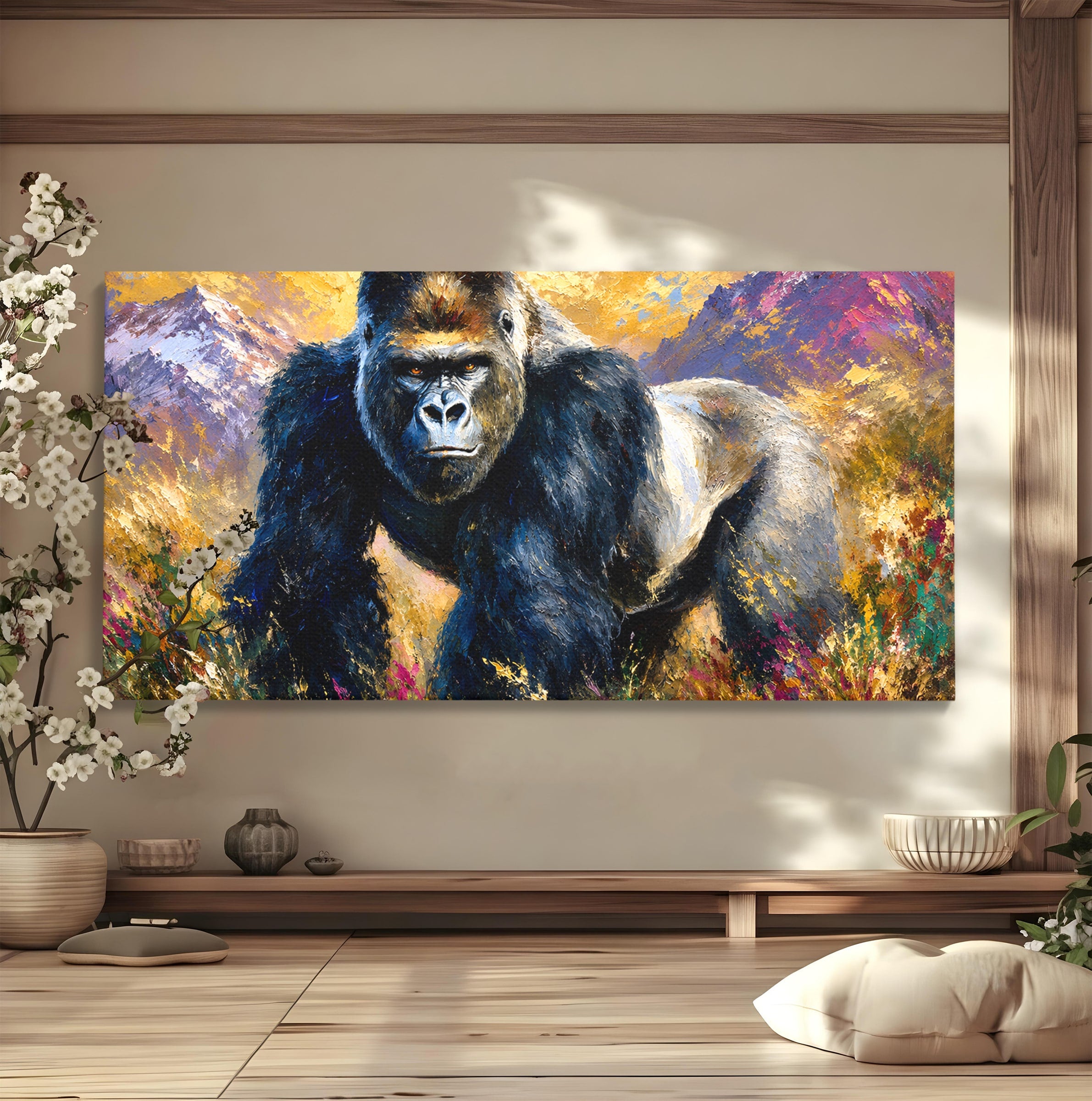 Tablou Canvas Premium LuxCanva® M1670, Gorila Majestoasa, Gorila, Munti, Natura, Wildlife, Living, Culori Vibrante