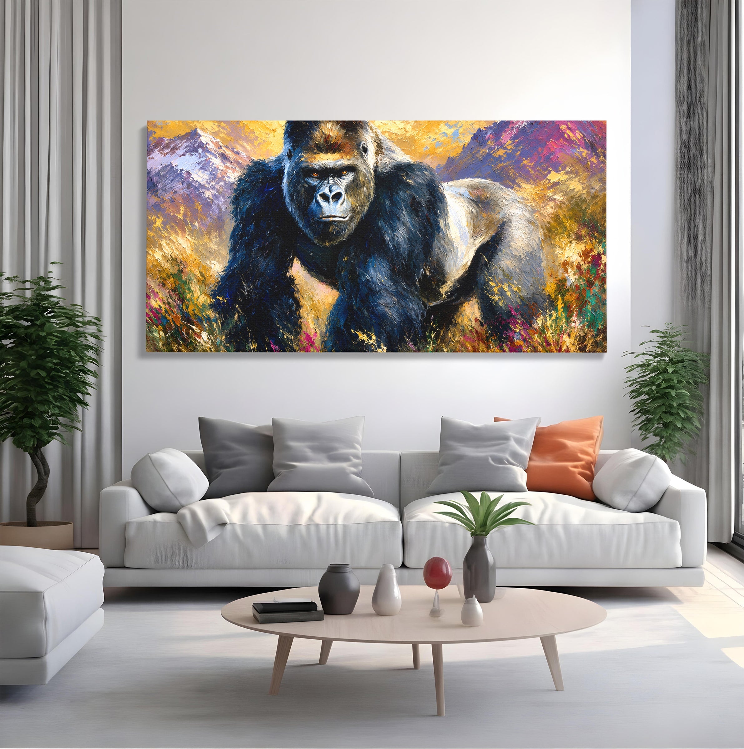 Tablou Canvas Premium LuxCanva® M1670, Gorila Majestoasa, Gorila, Munti, Natura, Wildlife, Living, Culori Vibrante