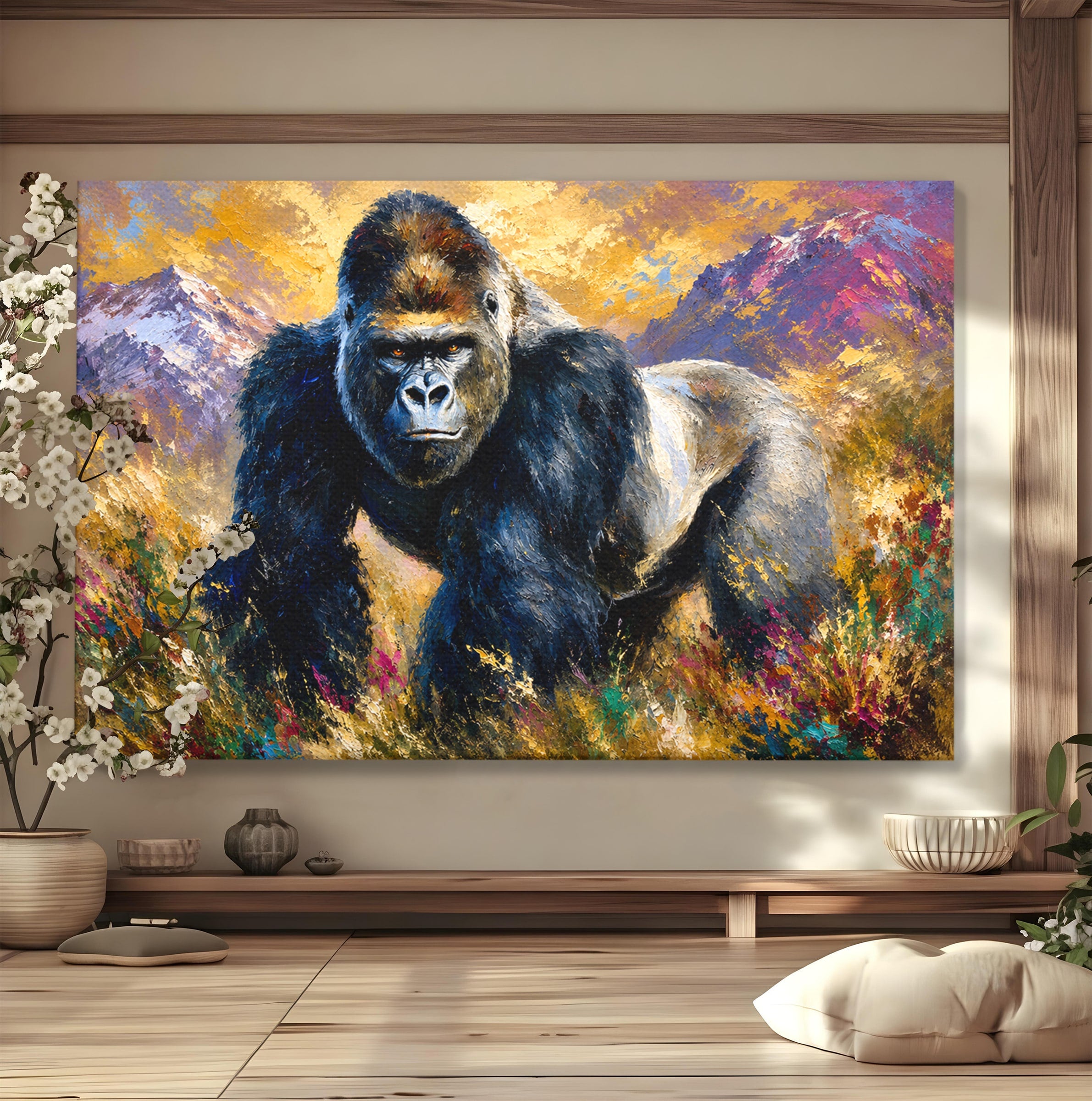 Tablou Canvas Premium LuxCanva® M1670, Gorila Majestoasa, Gorila, Munti, Natura, Wildlife, Living, Culori Vibrante