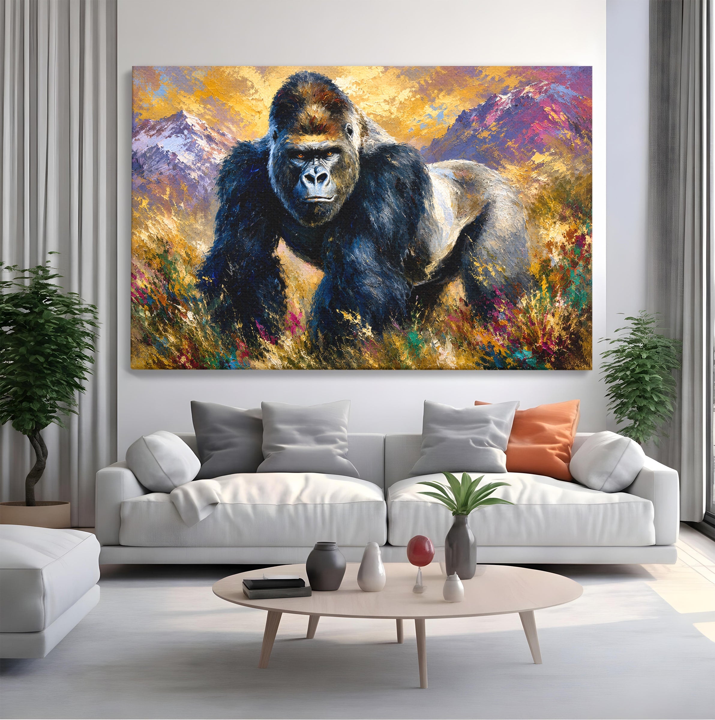 Tablou Canvas Premium LuxCanva® M1670, Gorila Majestoasa, Gorila, Munti, Natura, Wildlife, Living, Culori Vibrante