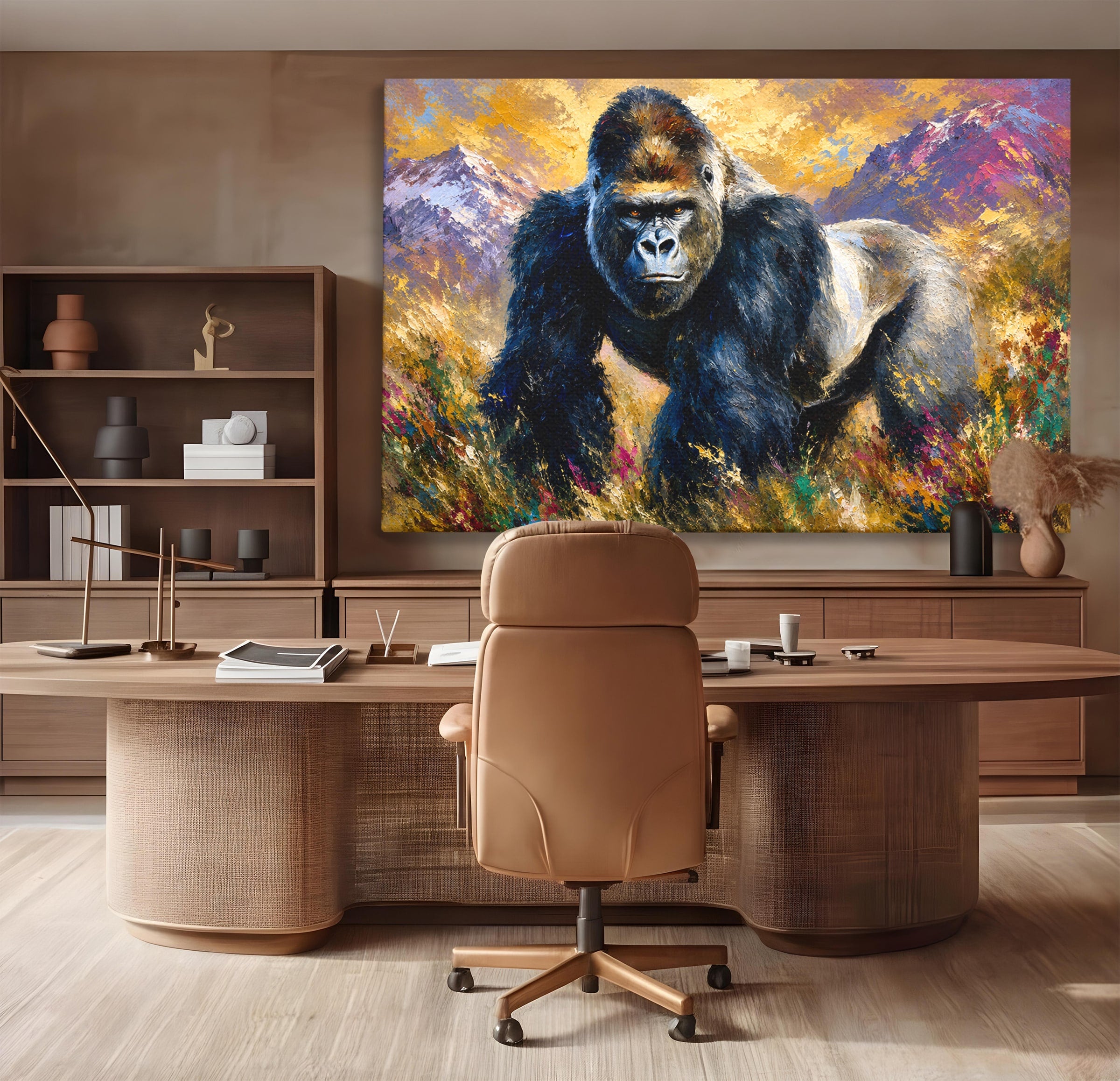 Tablou Canvas Premium LuxCanva® M1670, Gorila Majestoasa, Gorila, Munti, Natura, Wildlife, Living, Culori Vibrante