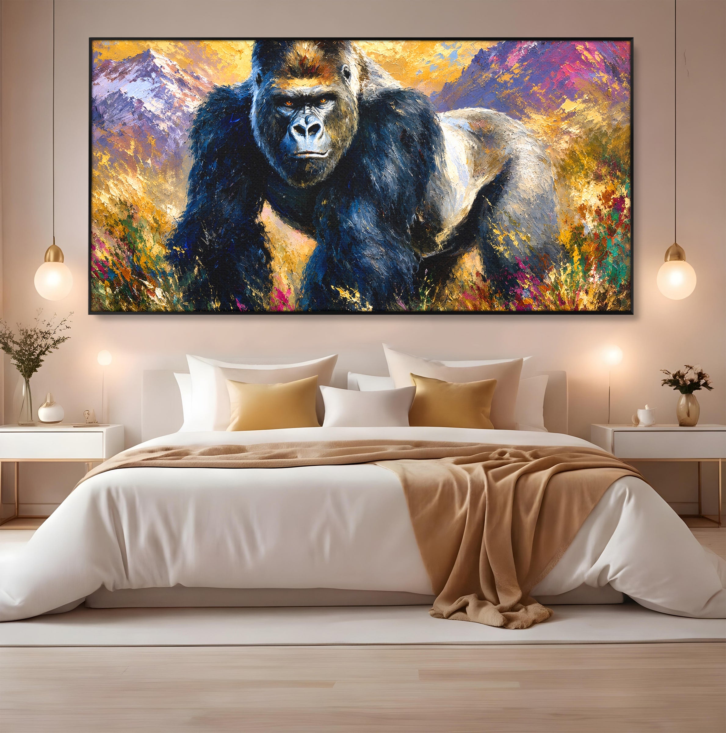 Tablou Canvas Premium LuxCanva® M1670, Gorila Majestoasa, Gorila, Munti, Natura, Wildlife, Living, Culori Vibrante