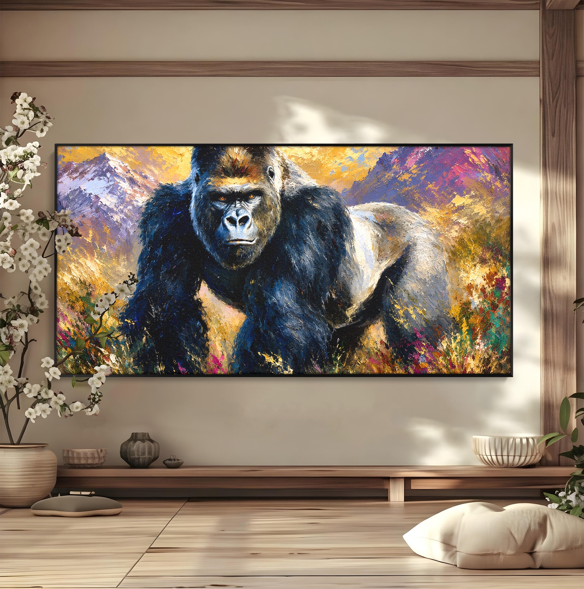 Tablou Canvas Premium LuxCanva® M1670, Gorila Majestoasa, Gorila, Munti, Natura, Wildlife, Living, Culori Vibrante