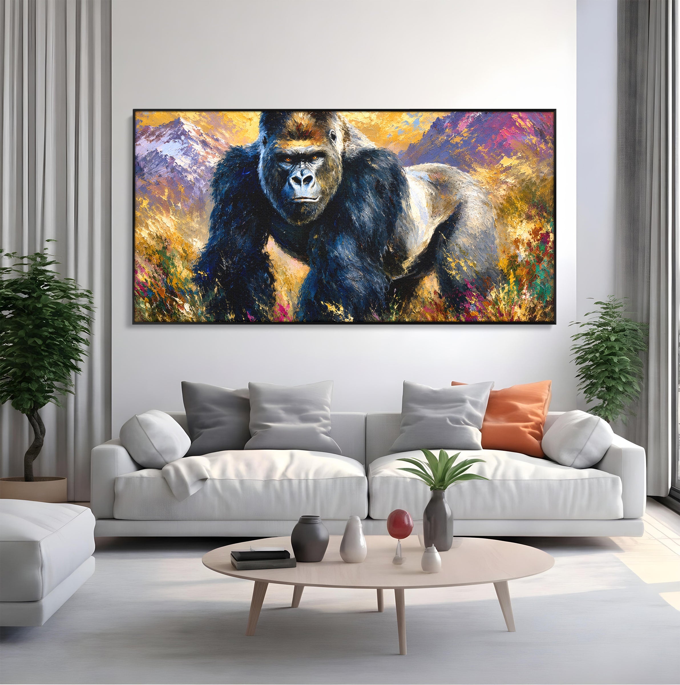 Tablou Canvas Premium LuxCanva® M1670, Gorila Majestoasa, Gorila, Munti, Natura, Wildlife, Living, Culori Vibrante
