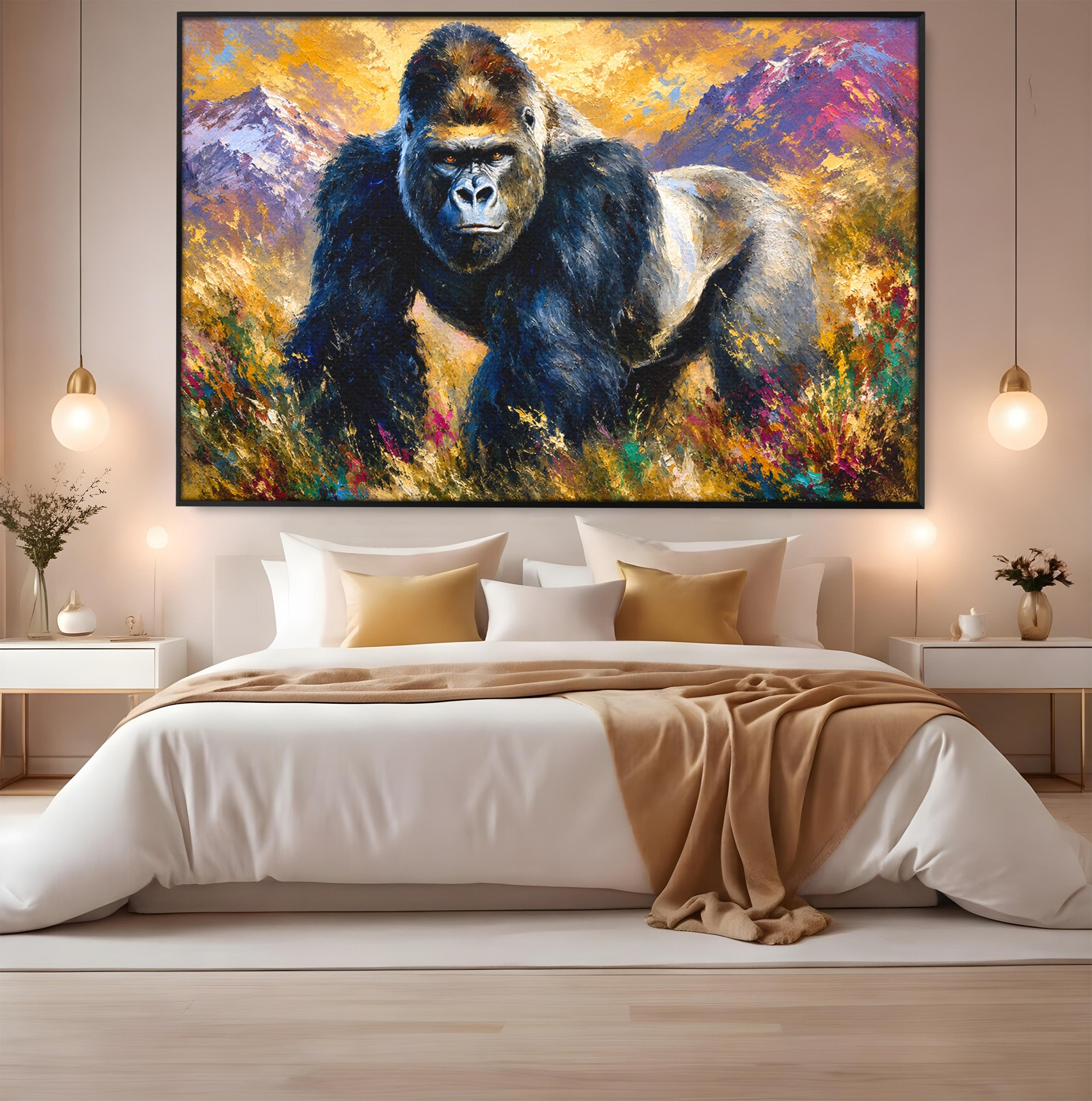Tablou Canvas Premium LuxCanva® M1670, Gorila Majestoasa, Gorila, Munti, Natura, Wildlife, Living, Culori Vibrante