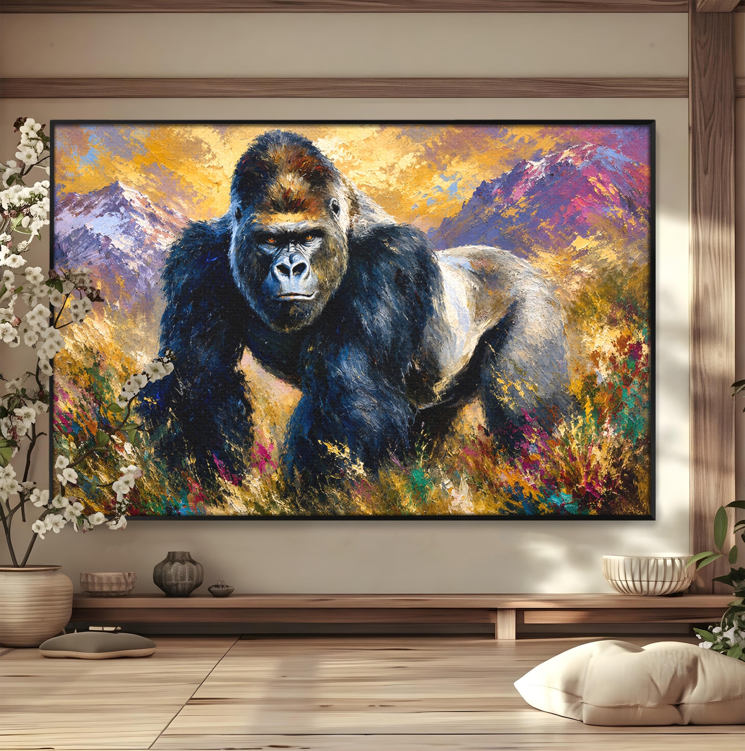 Tablou Canvas Premium LuxCanva® M1670, Gorila Majestoasa, Gorila, Munti, Natura, Wildlife, Living, Culori Vibrante