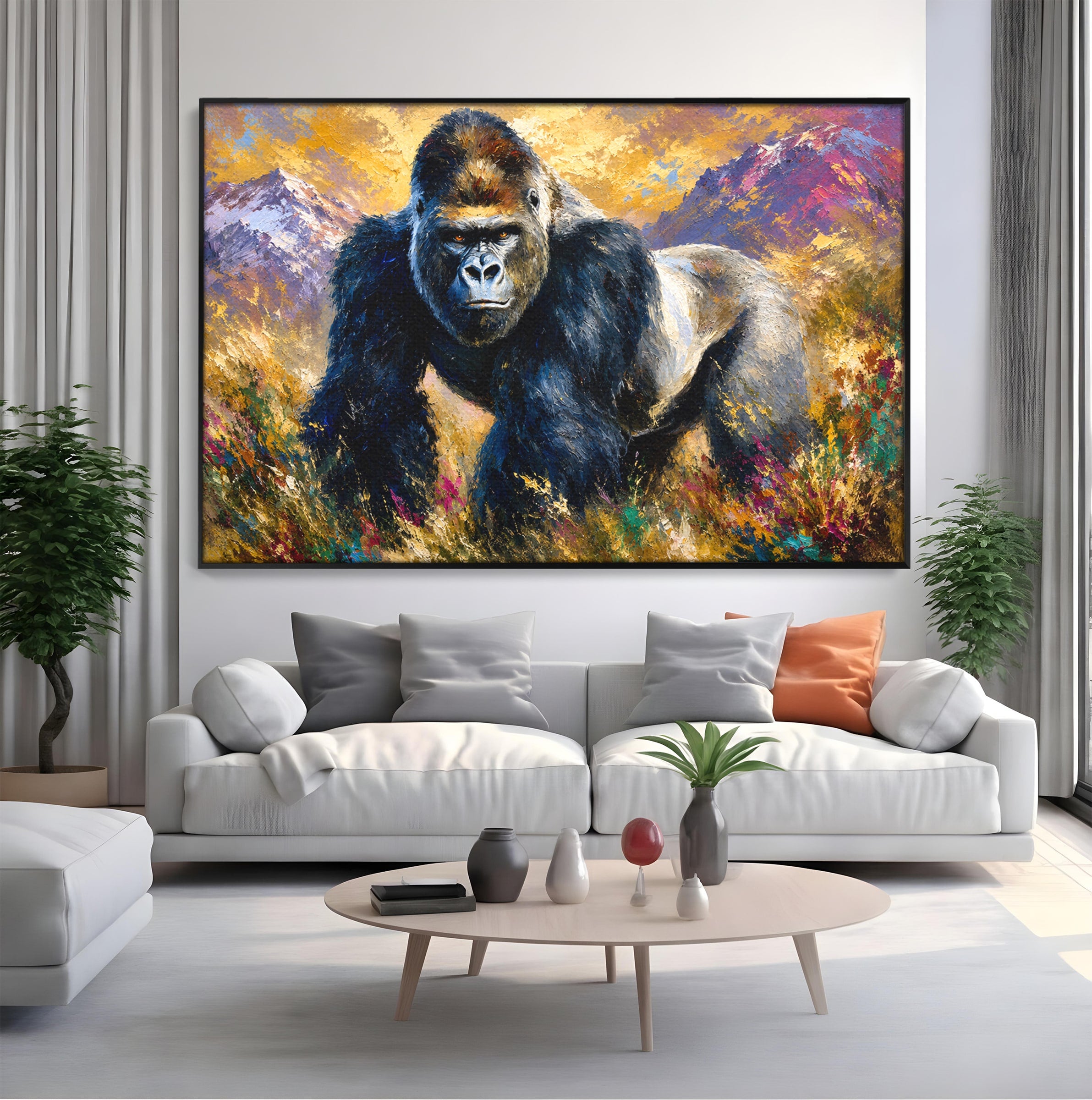 Tablou Canvas Premium LuxCanva® M1670, Gorila Majestoasa, Gorila, Munti, Natura, Wildlife, Living, Culori Vibrante
