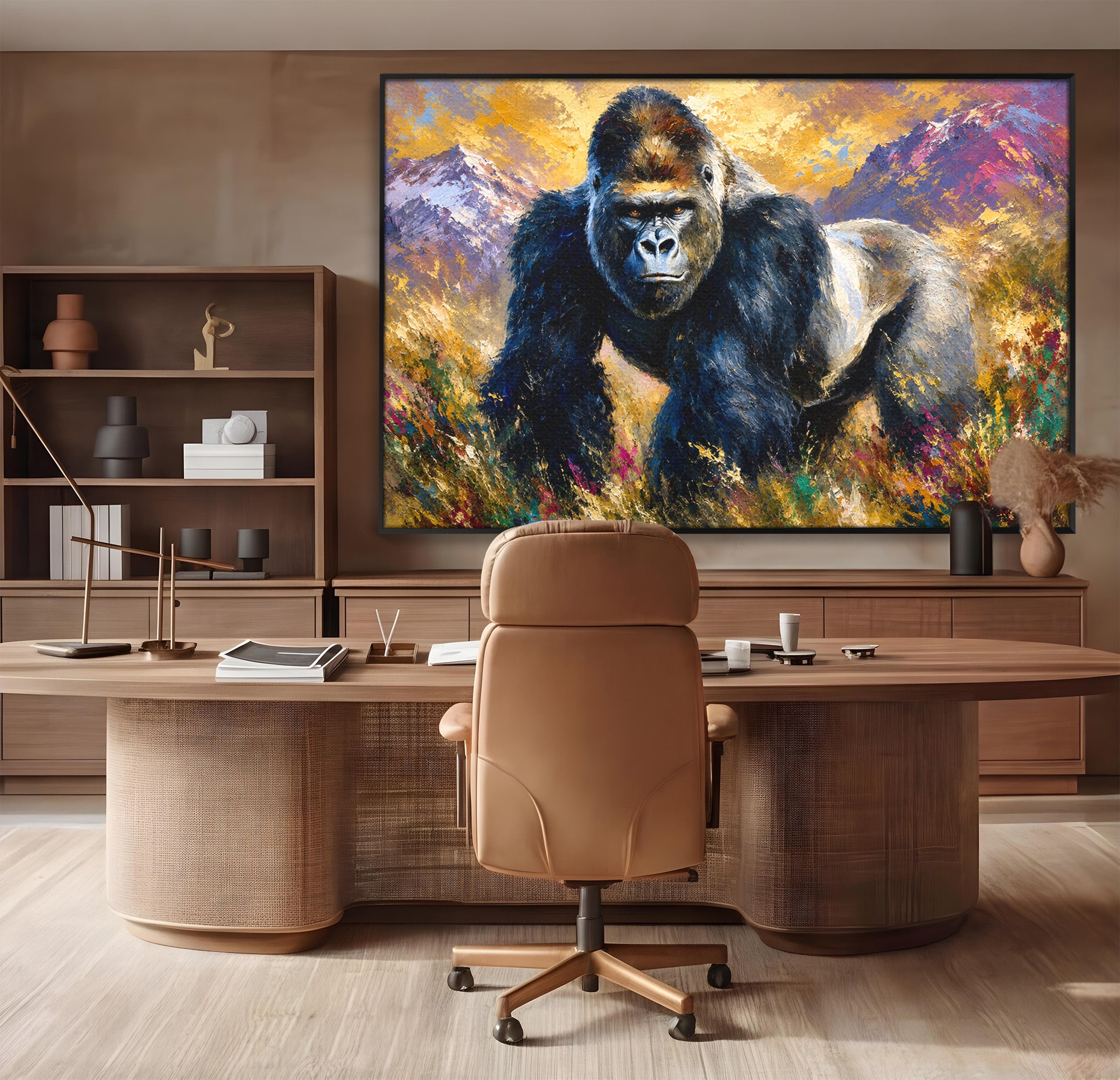 Tablou Canvas Premium LuxCanva® M1670, Gorila Majestoasa, Gorila, Munti, Natura, Wildlife, Living, Culori Vibrante