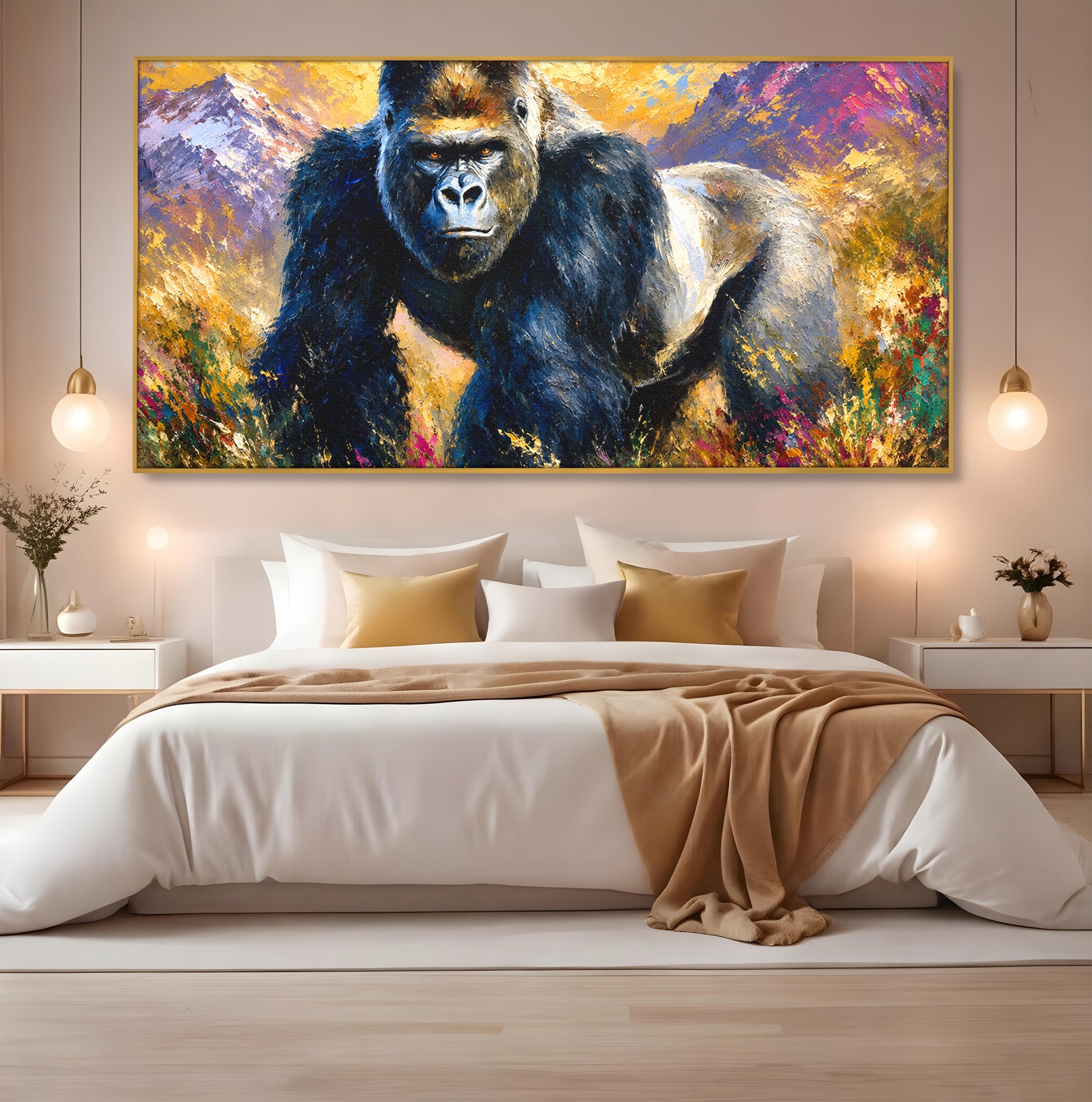 Tablou Canvas Premium LuxCanva® M1670, Gorila Majestoasa, Gorila, Munti, Natura, Wildlife, Living, Culori Vibrante