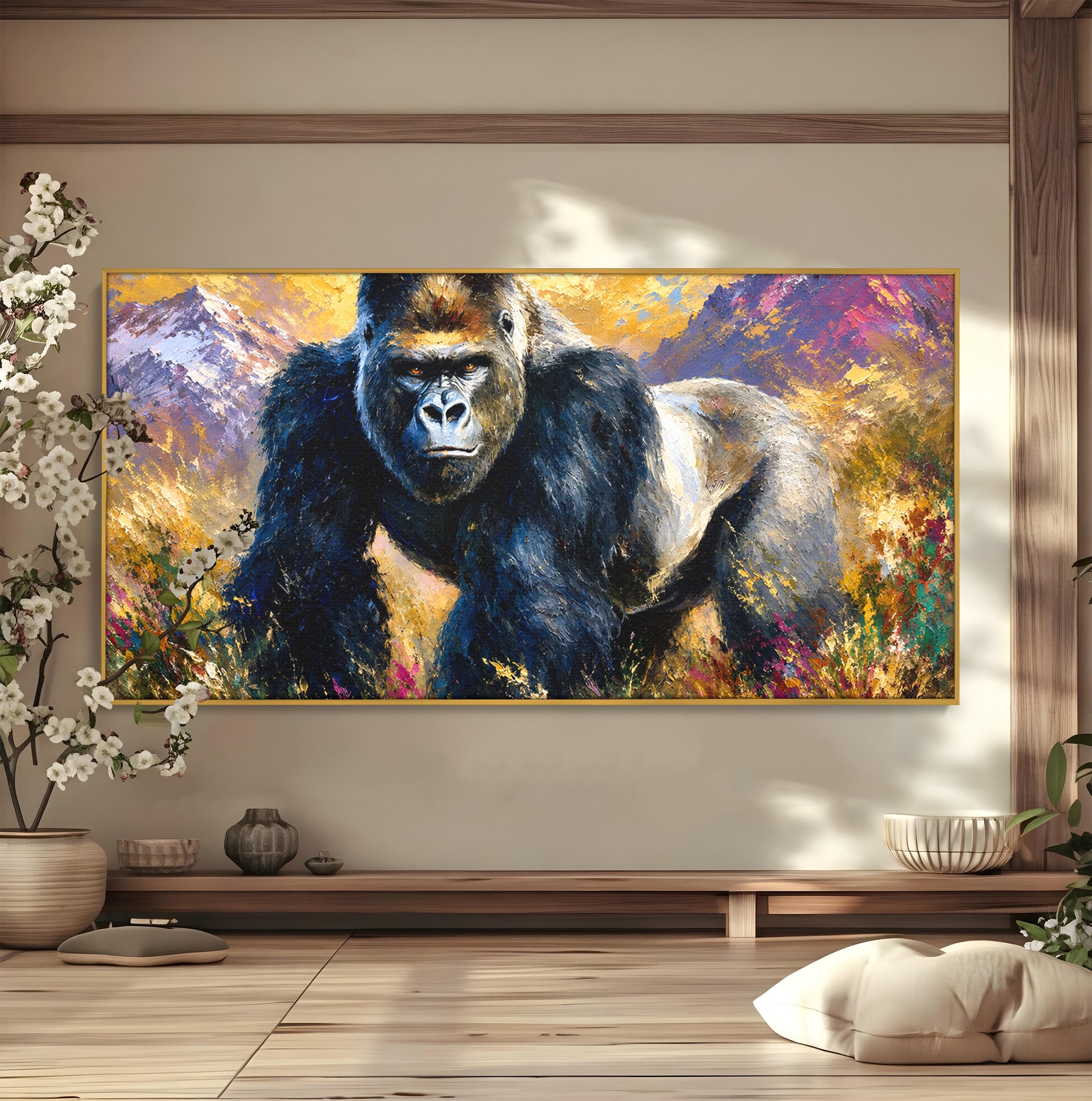 Tablou Canvas Premium LuxCanva® M1670, Gorila Majestoasa, Gorila, Munti, Natura, Wildlife, Living, Culori Vibrante