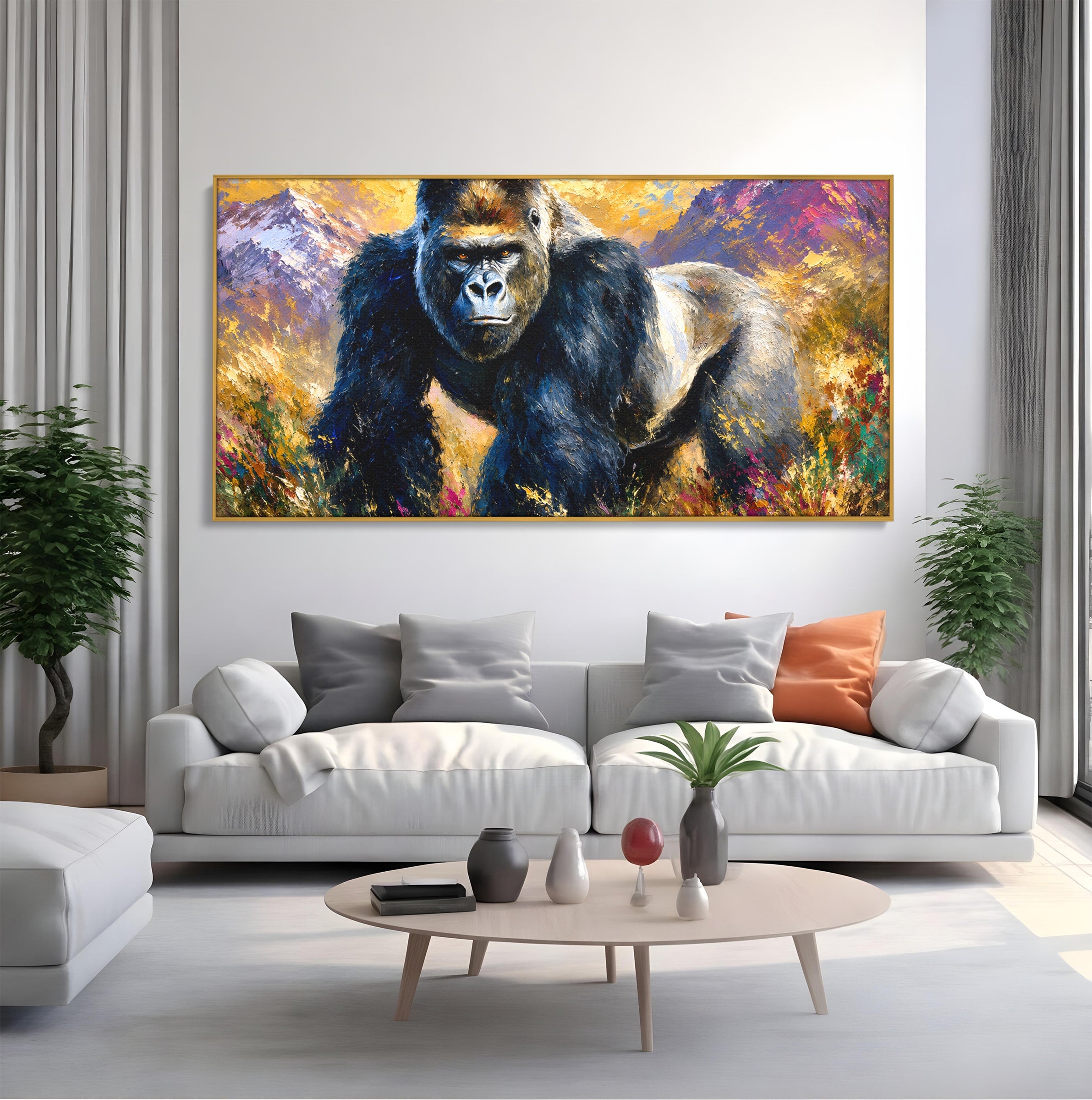 Tablou Canvas Premium LuxCanva® M1670, Gorila Majestoasa, Gorila, Munti, Natura, Wildlife, Living, Culori Vibrante