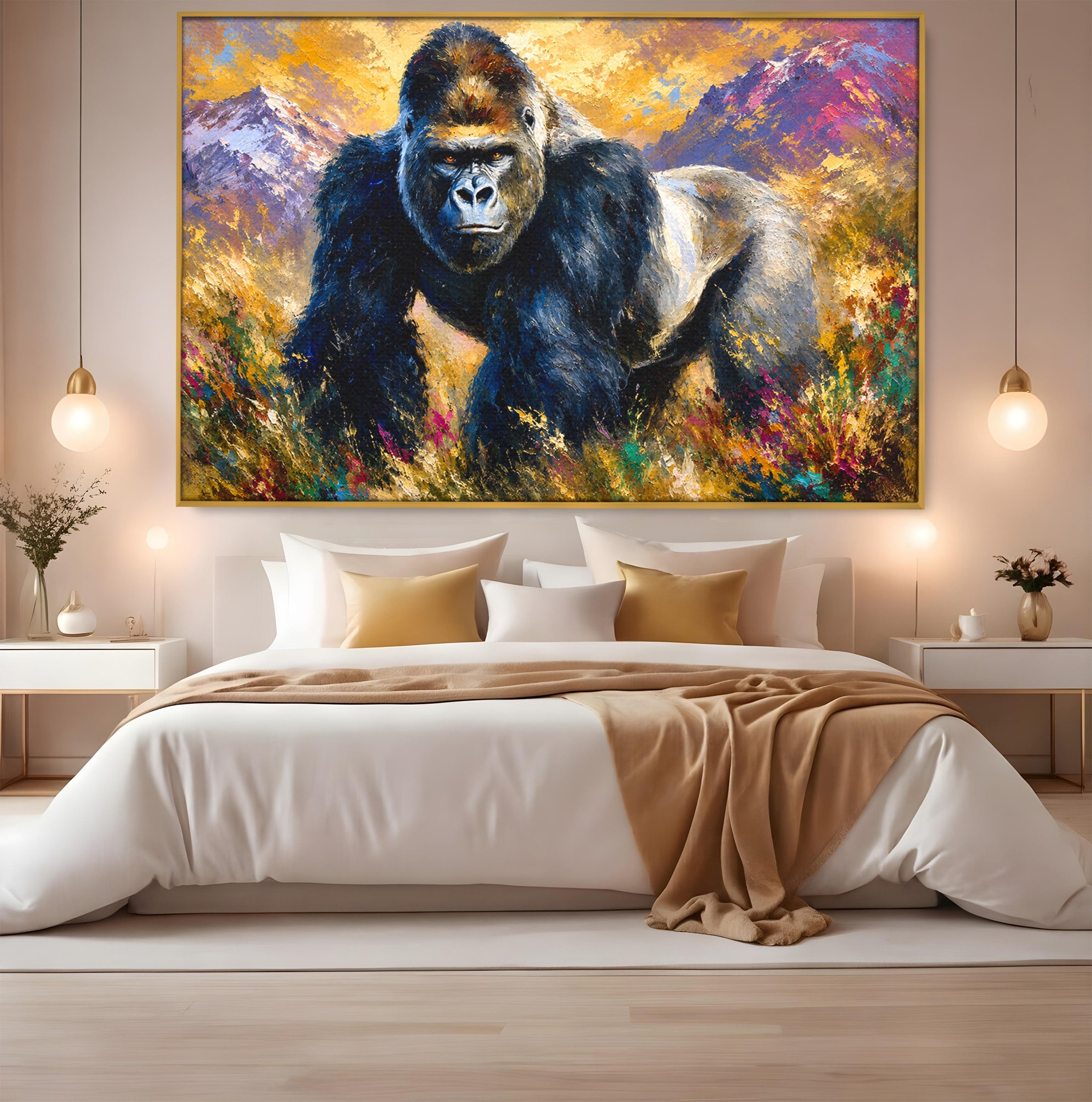 Tablou Canvas Premium LuxCanva® M1670, Gorila Majestoasa, Gorila, Munti, Natura, Wildlife, Living, Culori Vibrante