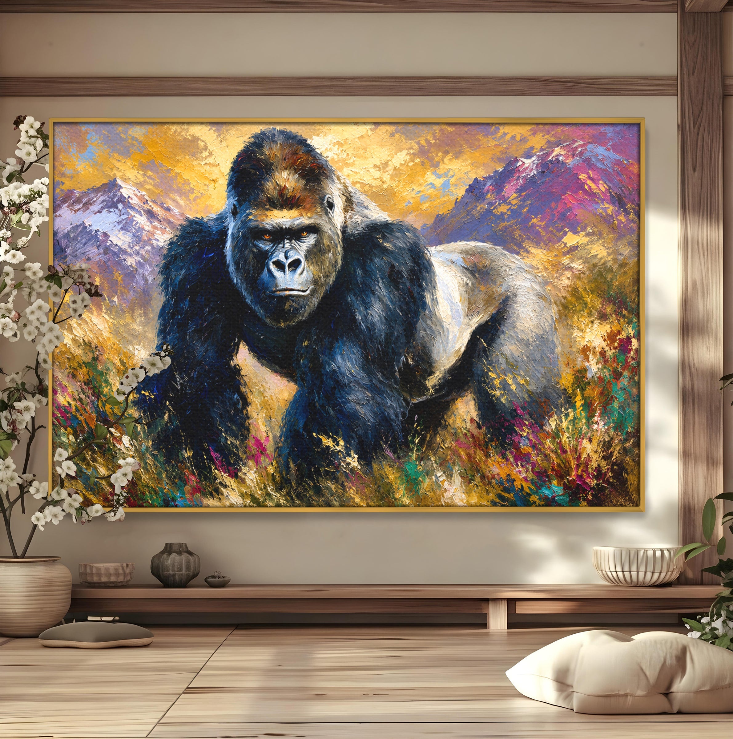 Tablou Canvas Premium LuxCanva® M1670, Gorila Majestoasa, Gorila, Munti, Natura, Wildlife, Living, Culori Vibrante