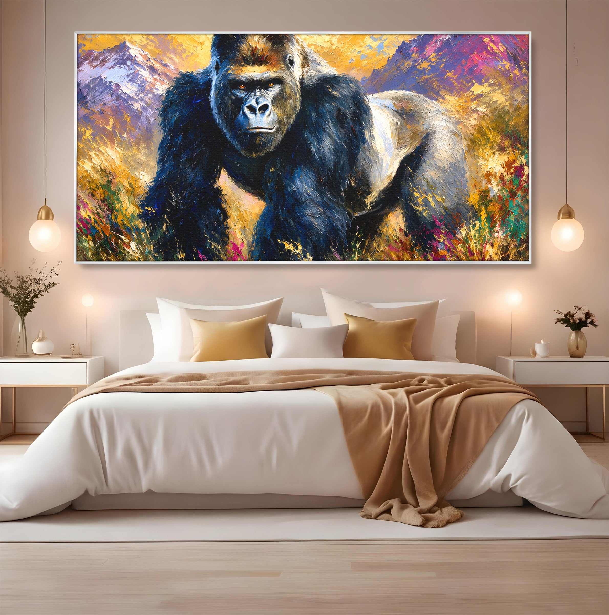 Tablou Canvas Premium LuxCanva® M1670, Gorila Majestoasa, Gorila, Munti, Natura, Wildlife, Living, Culori Vibrante