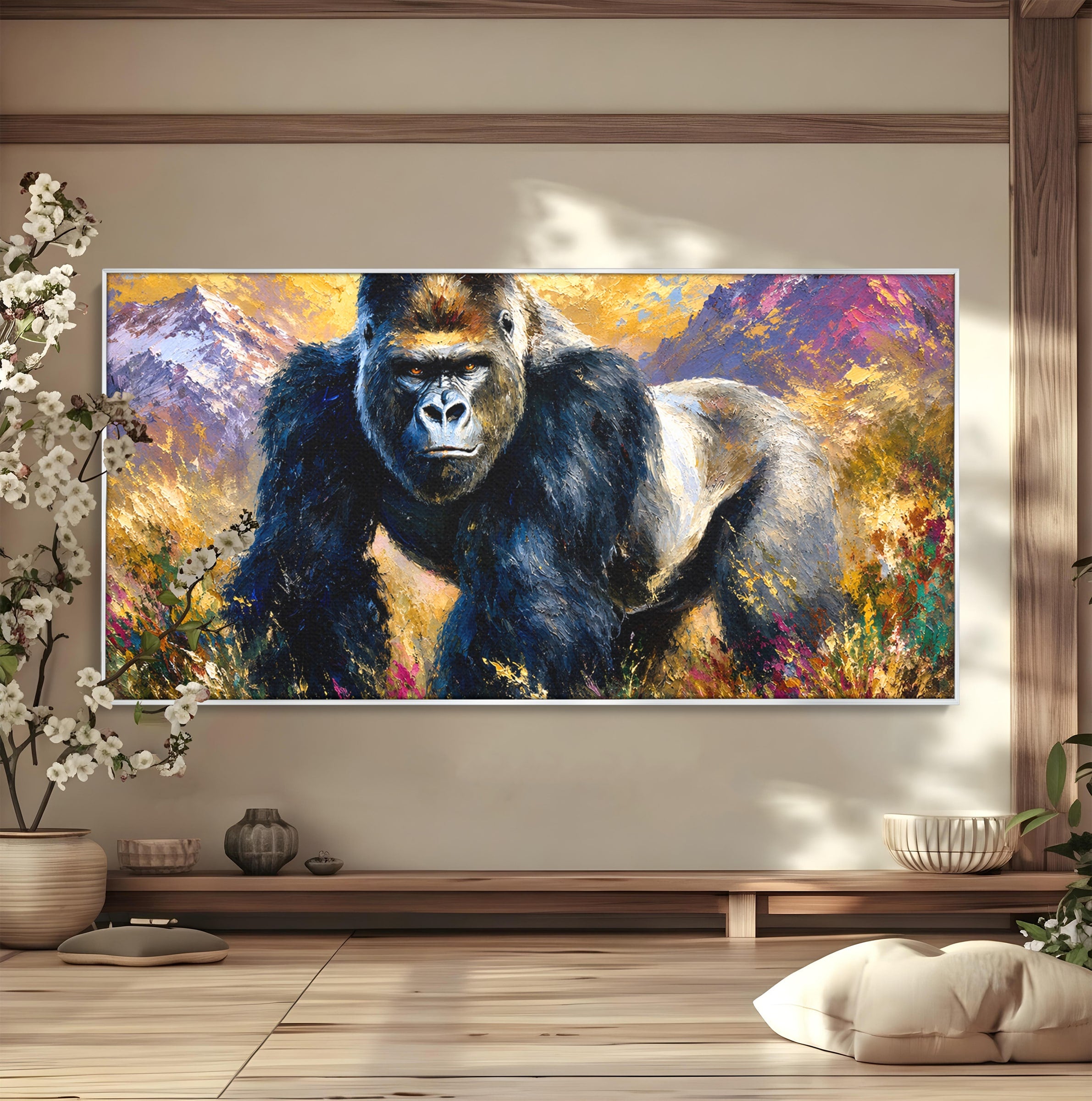 Tablou Canvas Premium LuxCanva® M1670, Gorila Majestoasa, Gorila, Munti, Natura, Wildlife, Living, Culori Vibrante