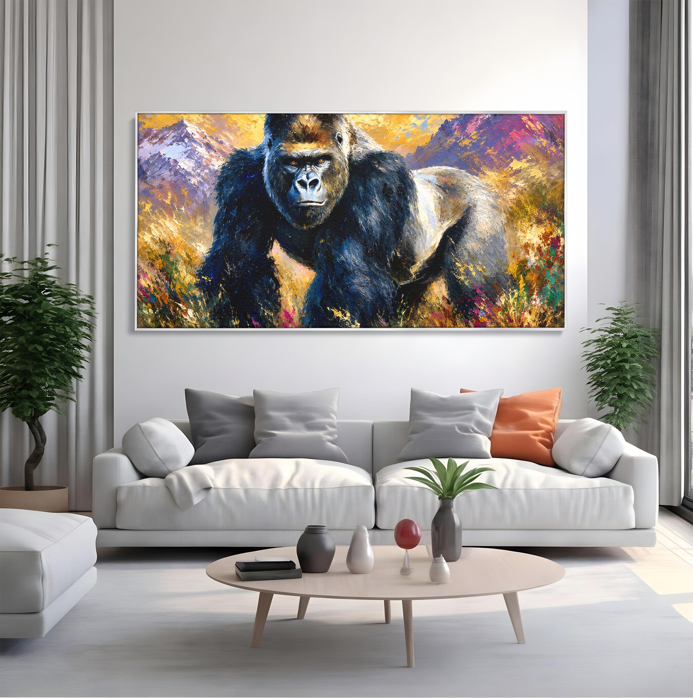Tablou Canvas Premium LuxCanva® M1670, Gorila Majestoasa, Gorila, Munti, Natura, Wildlife, Living, Culori Vibrante