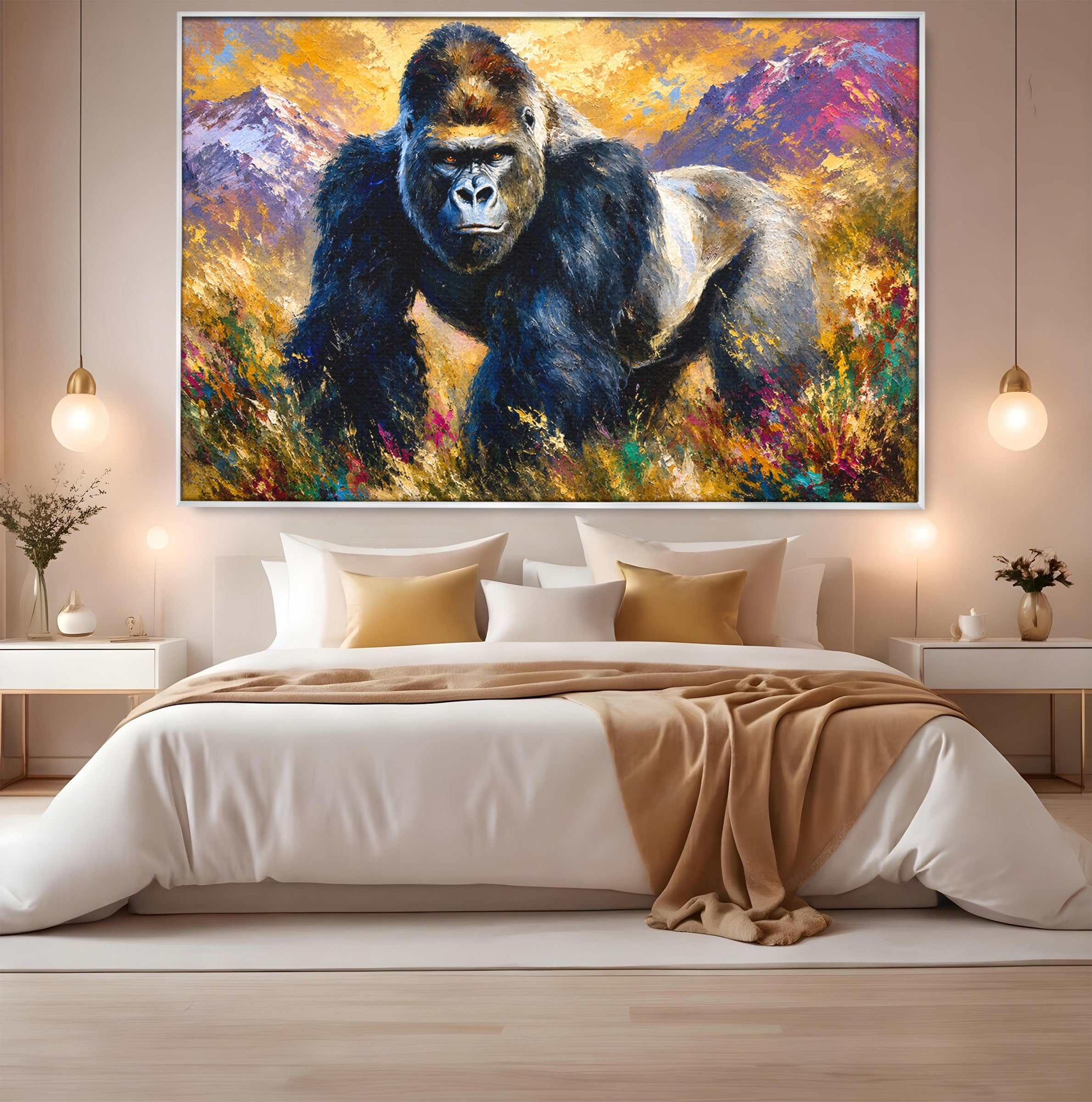Tablou Canvas Premium LuxCanva® M1670, Gorila Majestoasa, Gorila, Munti, Natura, Wildlife, Living, Culori Vibrante