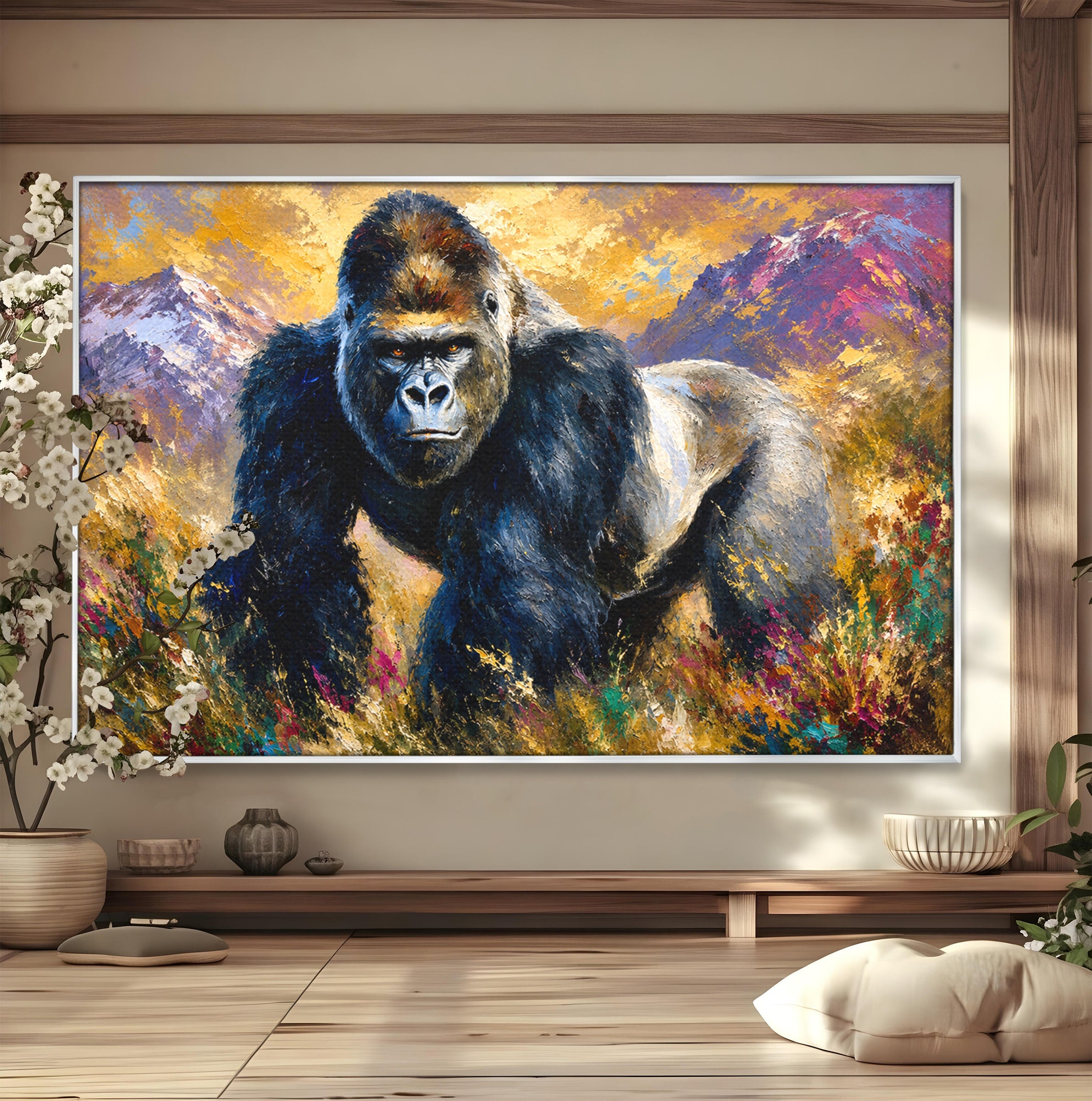 Tablou Canvas Premium LuxCanva® M1670, Gorila Majestoasa, Gorila, Munti, Natura, Wildlife, Living, Culori Vibrante