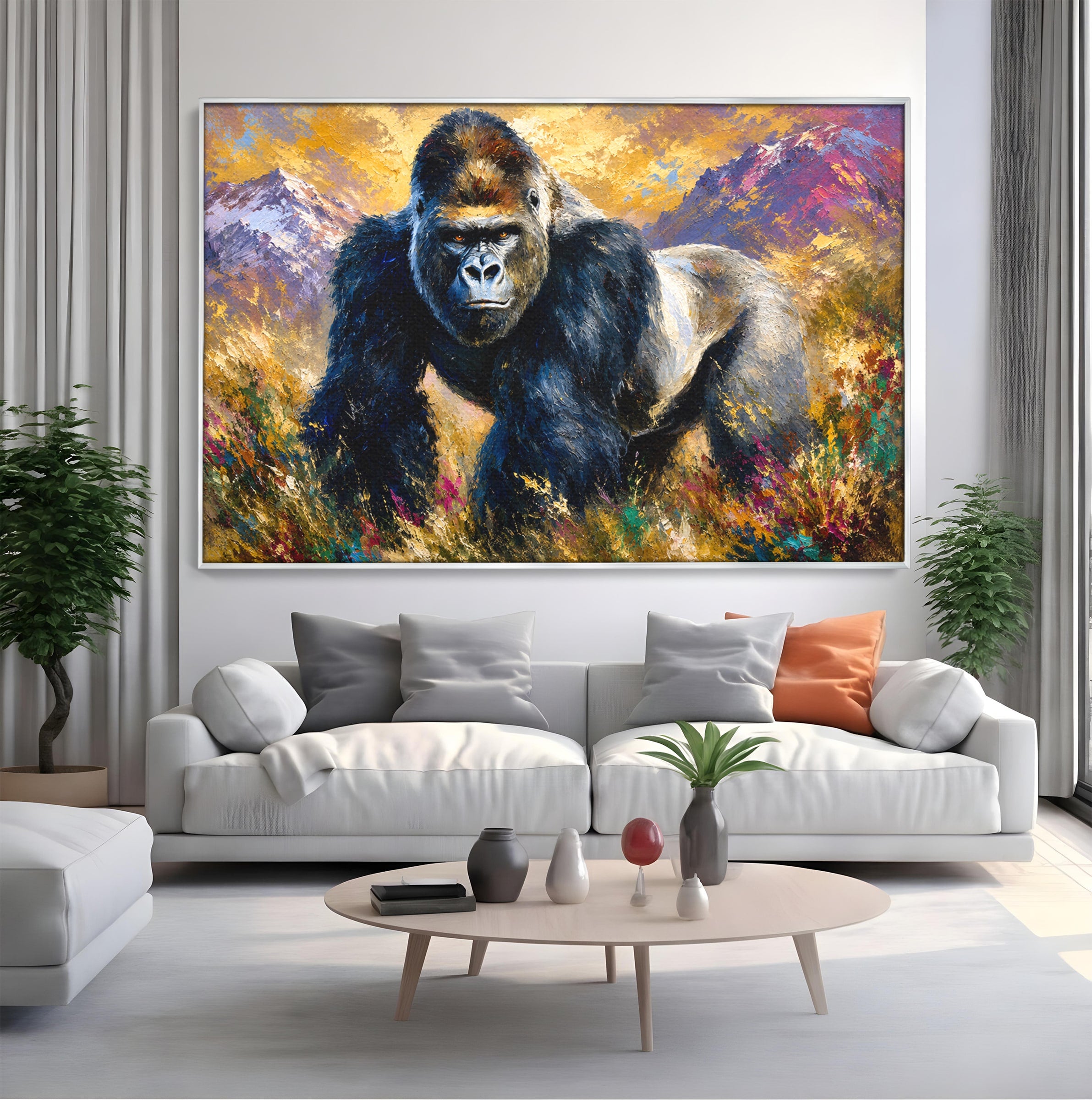 Tablou Canvas Premium LuxCanva® M1670, Gorila Majestoasa, Gorila, Munti, Natura, Wildlife, Living, Culori Vibrante